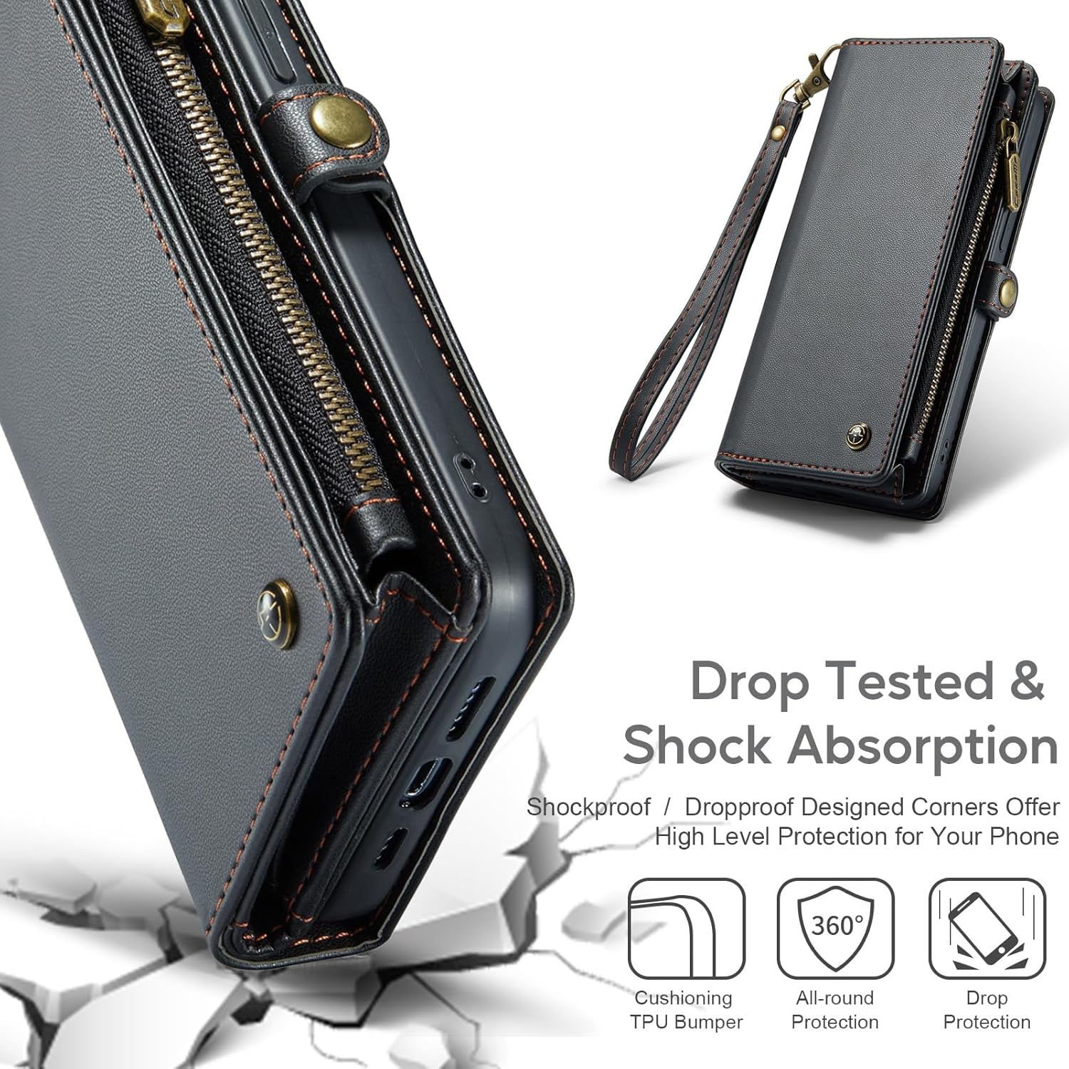 ASAPDOS Funda para iPhone 14 Pro, correa de piel sintética de gamuza retro y funda cruzada con cierre magnético, bloqueo RFID, tarjetero y soporte