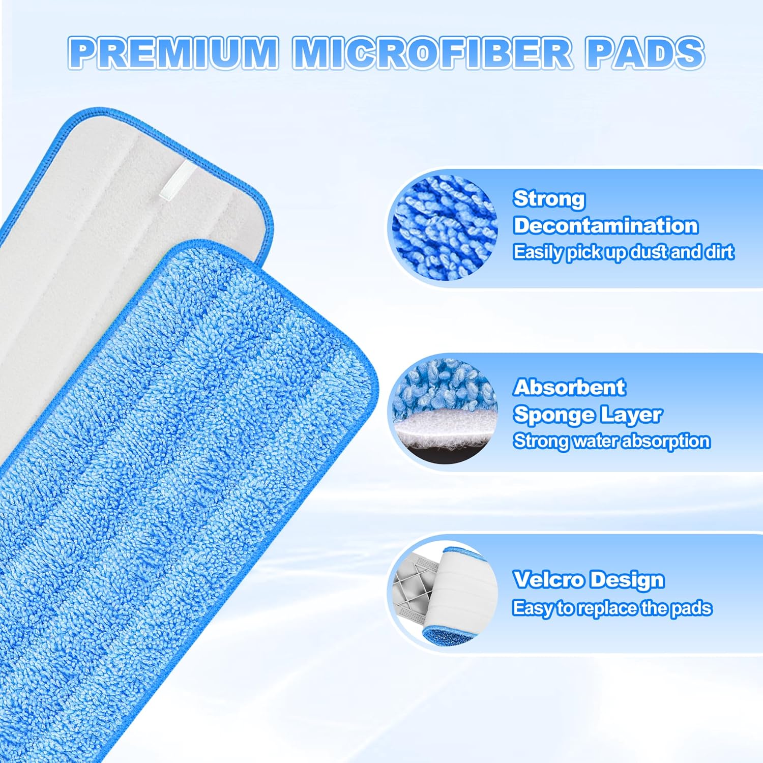 Almohadillas de repuesto para trapeador compatibles con Swiffer PowerMop, almohadillas de microfibra lavables y reutilizables de 15 pulgadas para
