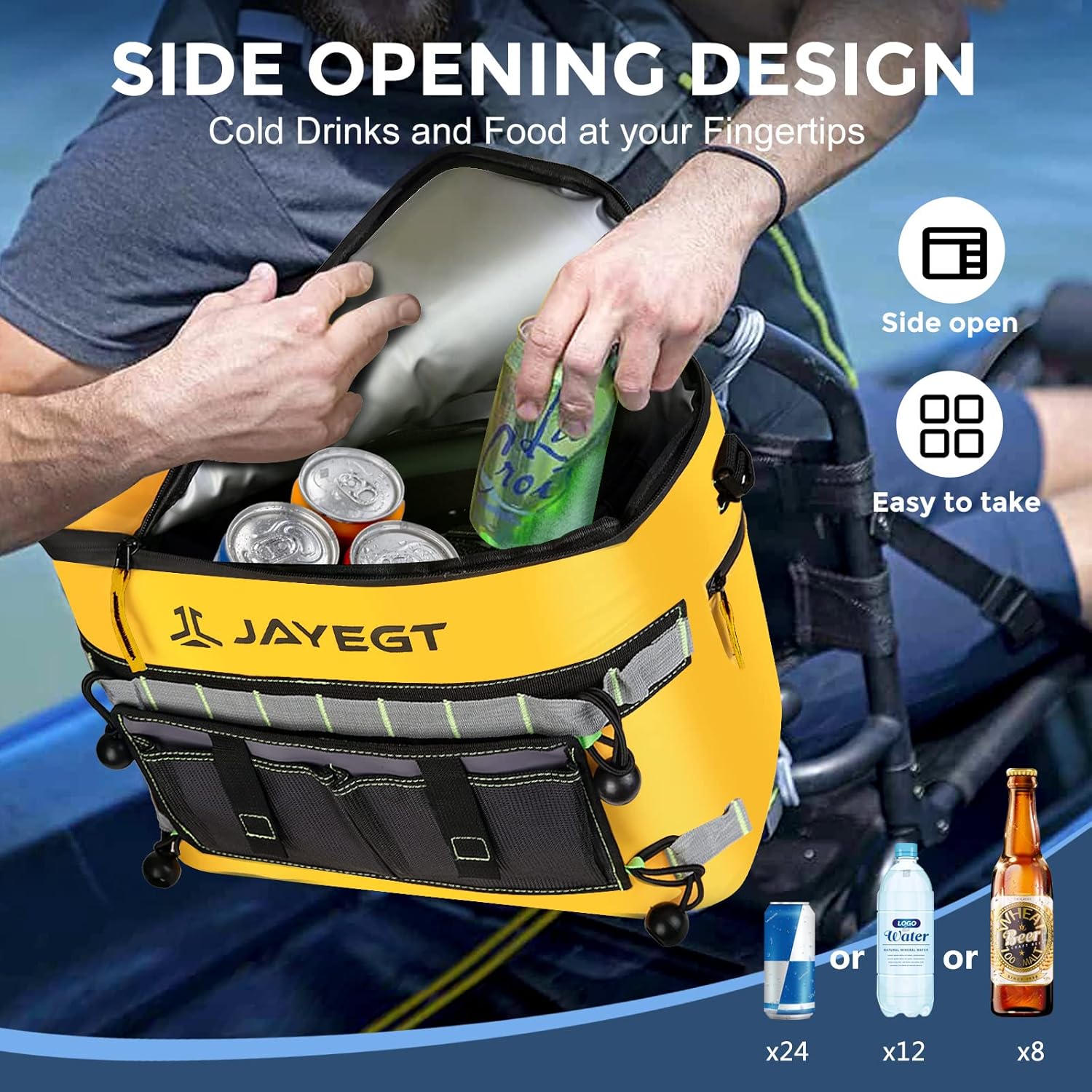 JAYEGT Enfriador de kayak detrás del asiento, enfriador impermeable para kayaks, compatible con asientos estilo silla de césped, accesorios de