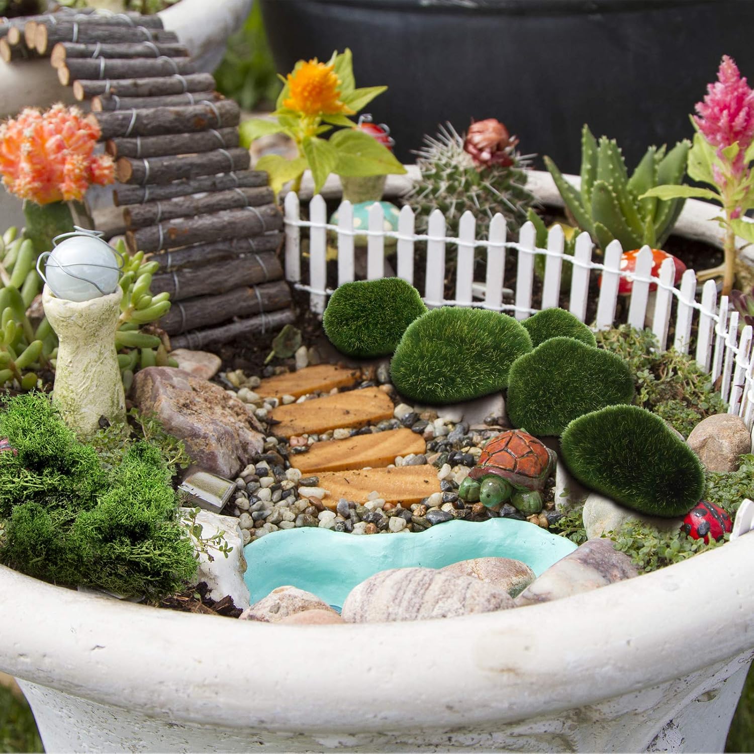 Chuangdi 80 piezas de rocas artificiales de musgo de varios tamaños, piedras verdes de imitación decorativas, bolas de musgo verde, decoración para