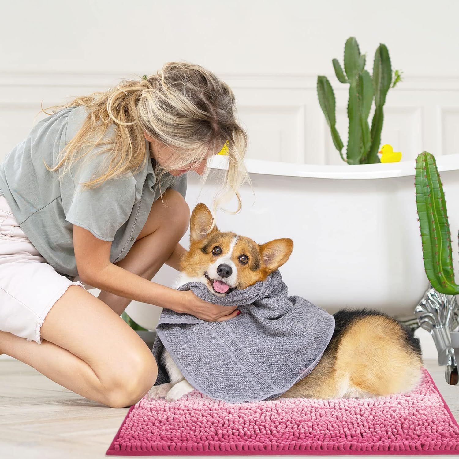 Gibelle Tapetes de baño rosados, tapetes de baño de felpilla de lujo, tapetes pequeños antideslizantes para ducha y baño, lavables a máquina, de