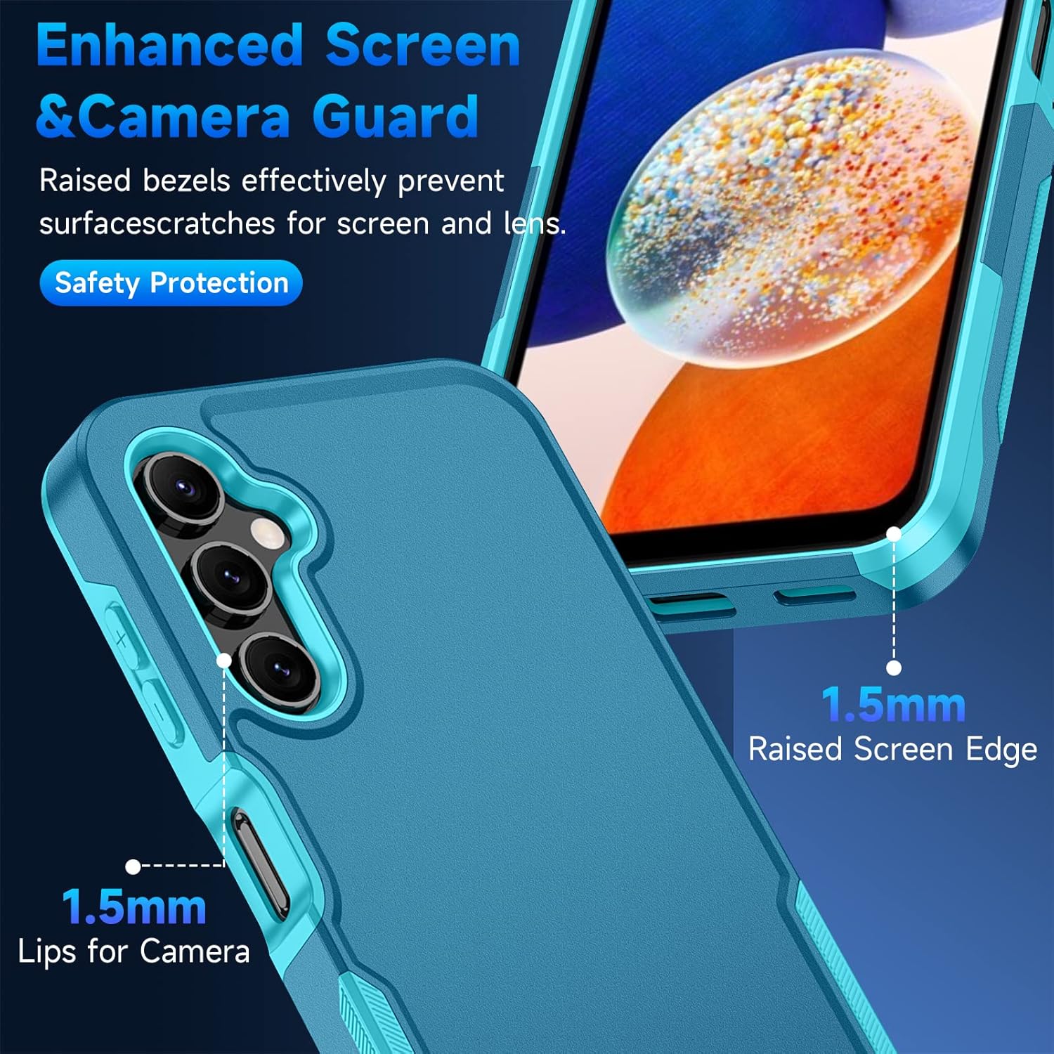 SunRemex Funda 3 en 1 para Samsung Galaxy A14 5G con protector de pantalla de vidrio templado y protector de lente de cámara, funda para Samsung A14