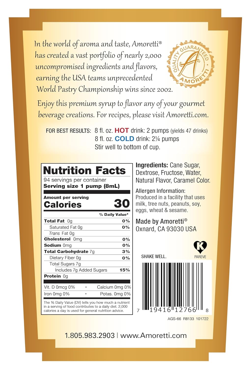 Amoretti Jarabe de caramelo prémium (25.4 fl oz)