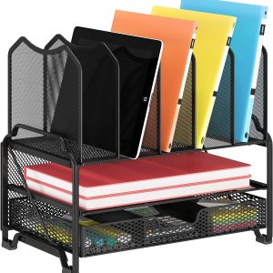 Simple Trending – Organizador de escritorio de malla con cajón deslizante bandeja doble con 5 secciones color negro Simple Trending – Organizador de escritorio de malla con cajón deslizante bandeja doble con 5 secciones color negro