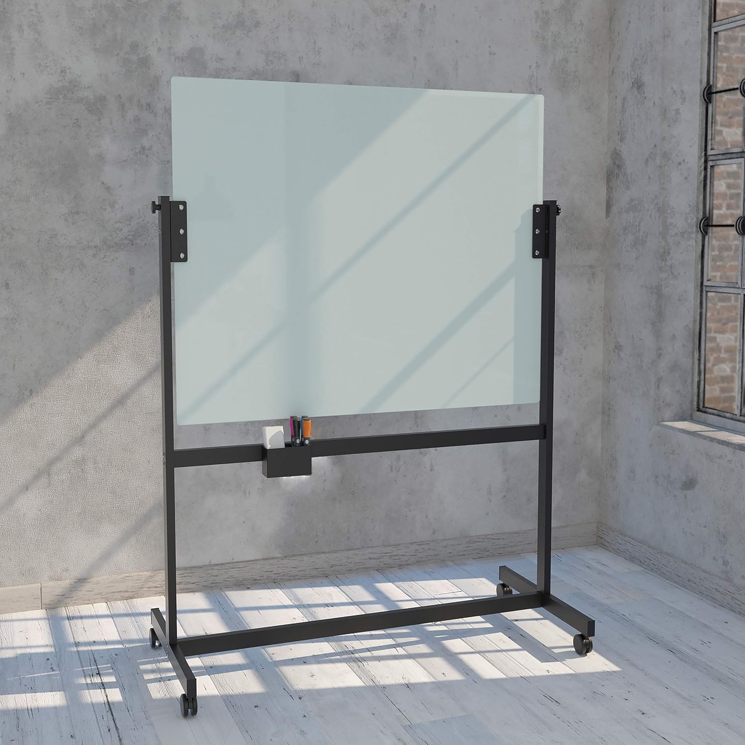 U Brands Caballete magnético de cristal de borrado en seco, 49 x 41 pulgadas, superficie esmerilada blanca