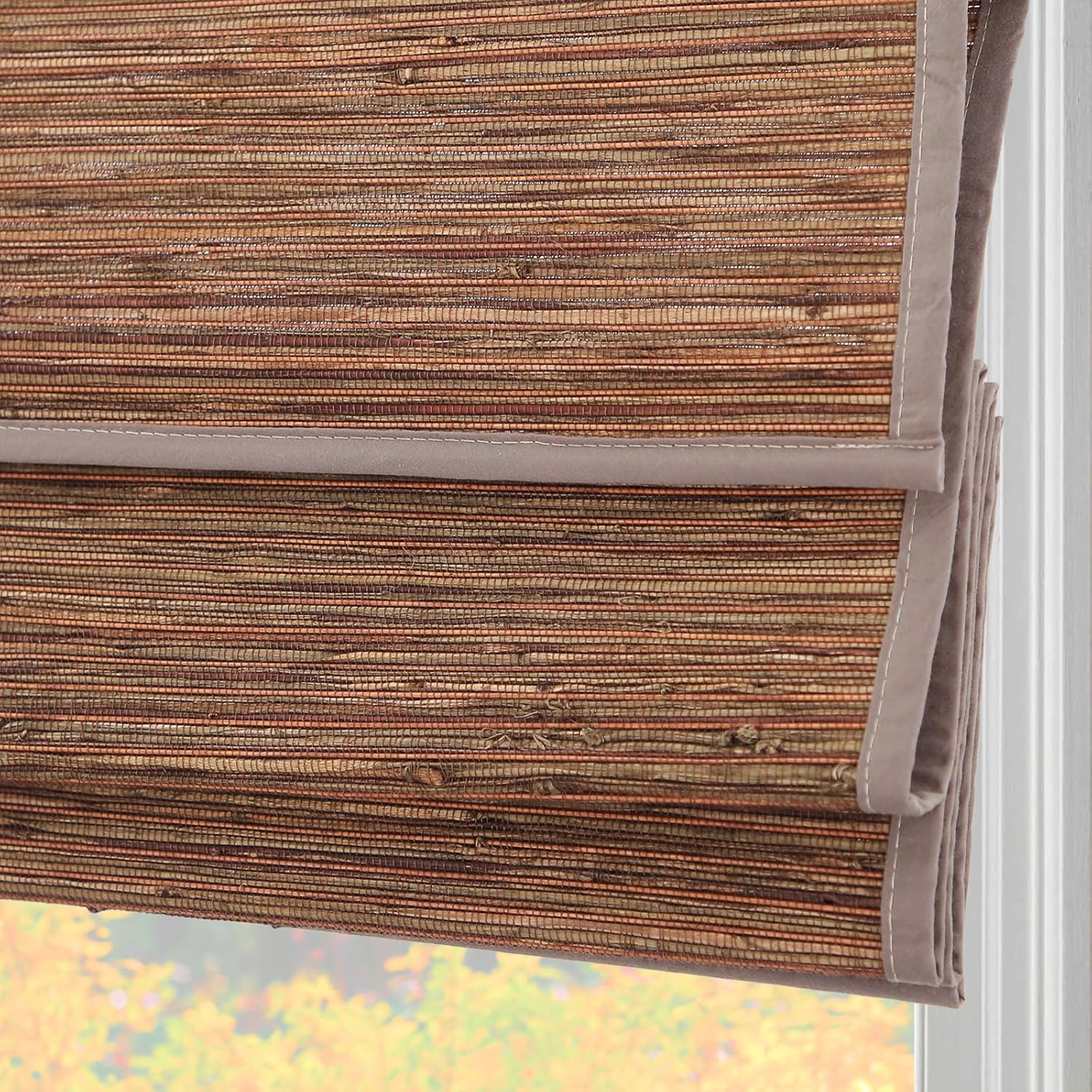 DEJAVU Persianas romanas de bambú para ventanas, persianas opacas de bambú sin cables, persianas romanas de bambú tejido natural personalizado para
