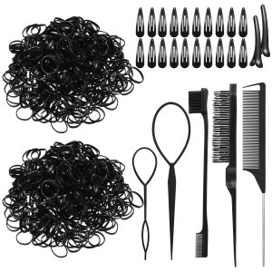 2000 bandas de goma negras para el cabello con 27 herramientas de peinado, pequeñas bandas elásticas para el cabello con cola Topsy Herramientas 2000 bandas de goma negras para el cabello con 27 herramientas de peinado, pequeñas bandas elásticas para el cabello con cola Topsy Herramientas