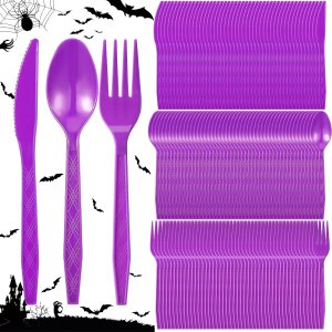 Gerrii Juego de cubiertos de plástico de 150 piezas, cubiertos de plástico, desechables, incluye 50 cucharas, 50 tenedores y 50 cuchillos para Gerrii Juego de cubiertos de plástico de 150 piezas, cubiertos de plástico, desechables, incluye 50 cucharas, 50 tenedores y 50 cuchillos para