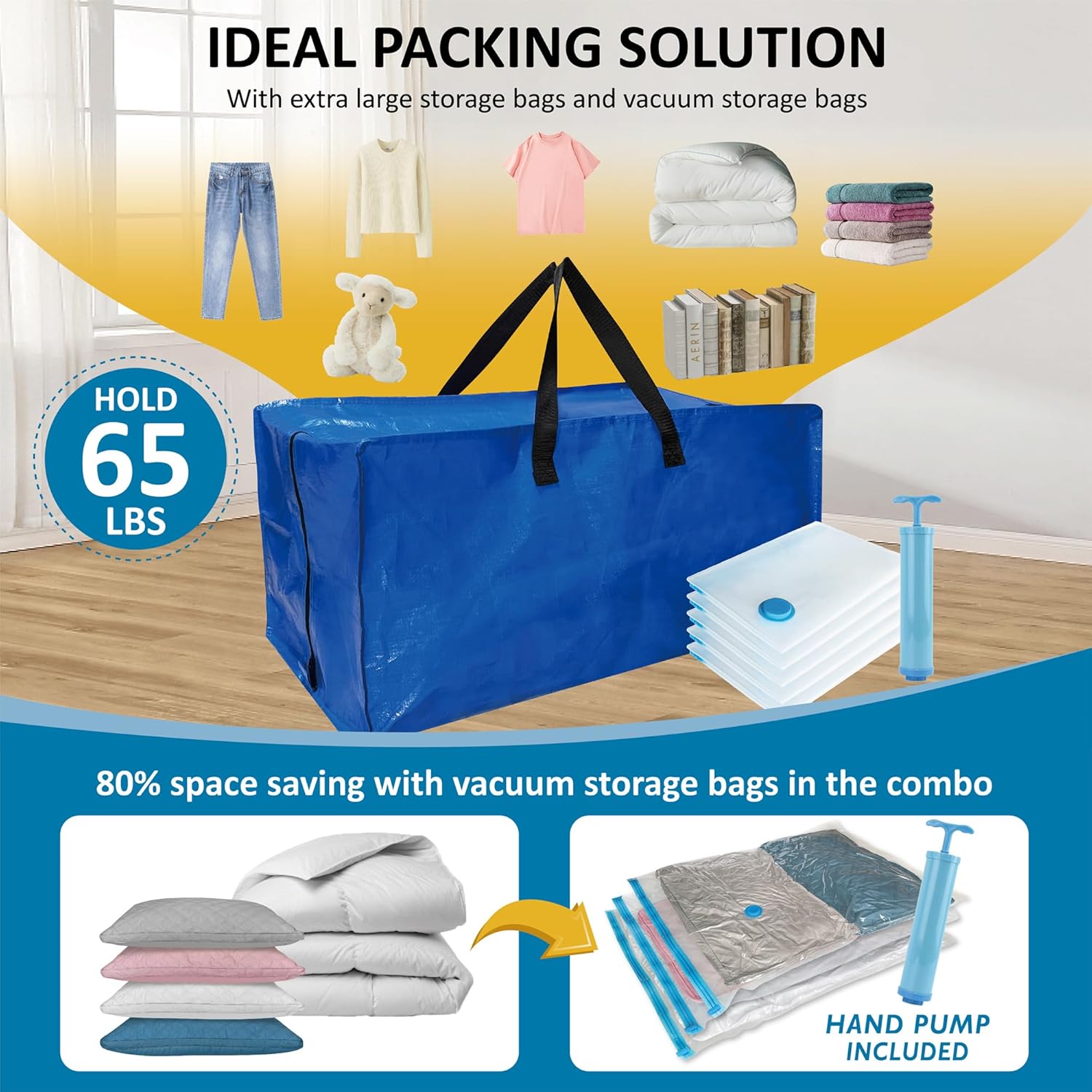 Paquete de 10 bolsas de mudanza extra grandes resistentes con correas de mochila y bolsas de almacenamiento al vacío, combo de suministros de