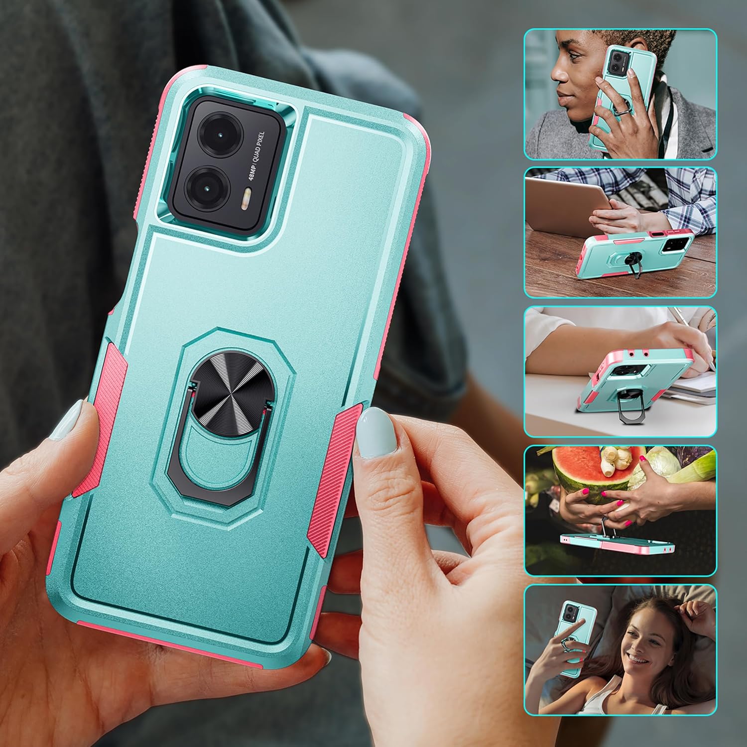 LUTTY Funda diseñada para Motorola Moto G 5G 2023, Moto G Power 5G 2023, con soporte de anillo giratorio de 360 y protector de pantalla, parte