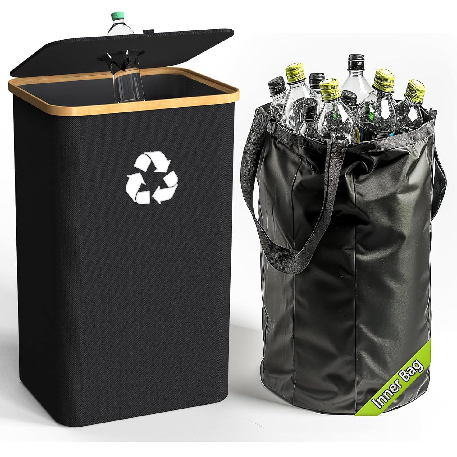 Pakusane Papelera de reciclaje para interiores, grande de 26 galones, 100 litros, con bolsa interior reutilizable, botella de plástico para residuos