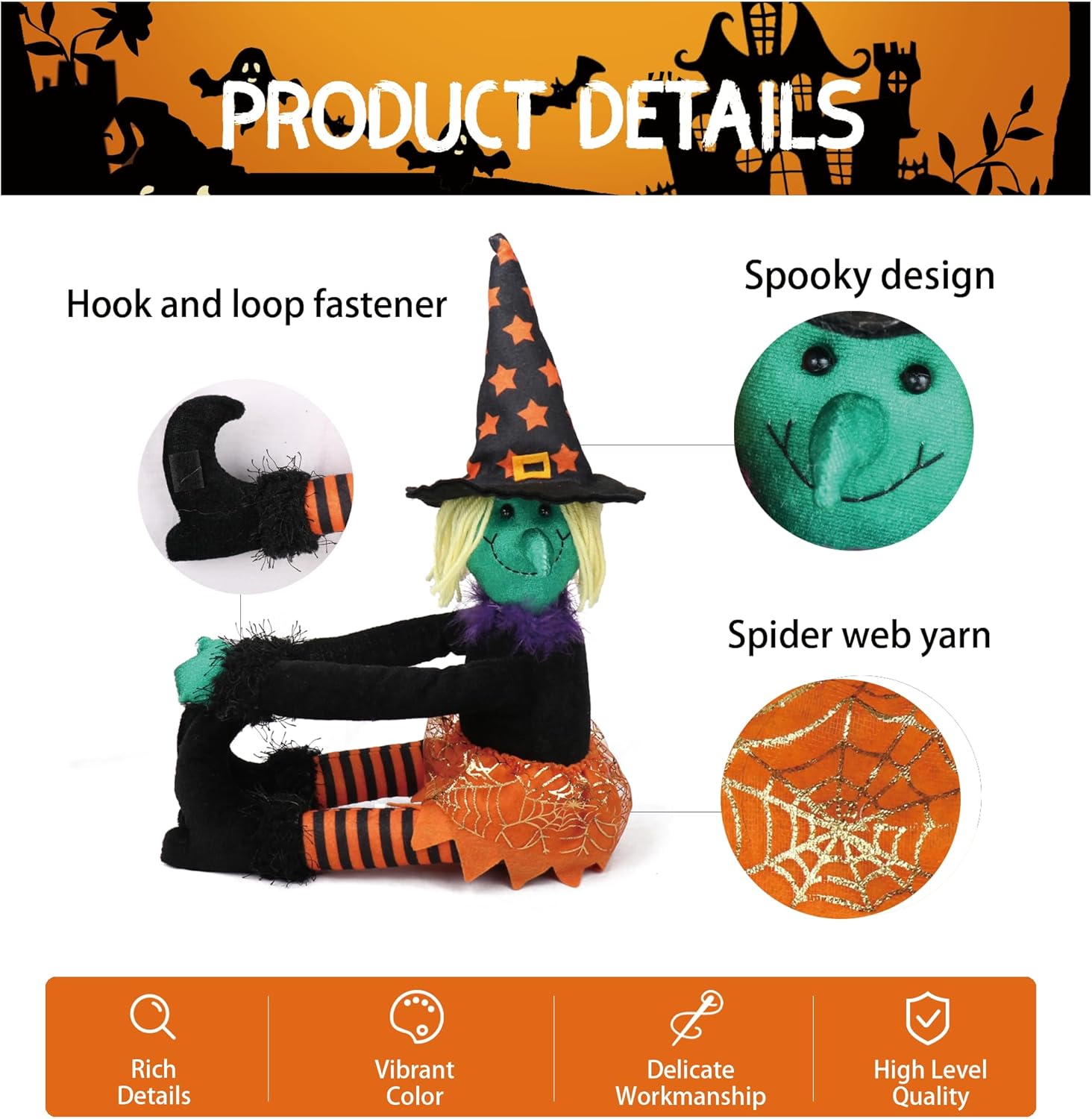 Decoración para árbol de bruja de Halloween, adornos colgantes para árbol de Halloween, corbata de cortina de Halloween y botella de vino con