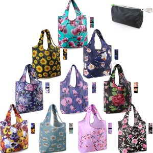 10 bolsas lavables, reutilizables,plegables y con estampados florales para compras, con bolsa de almacenamiento con cremallera, extra grandes, de 50 10 bolsas lavables, reutilizables,plegables y con estampados florales para compras, con bolsa de almacenamiento con cremallera, extra grandes, de 50