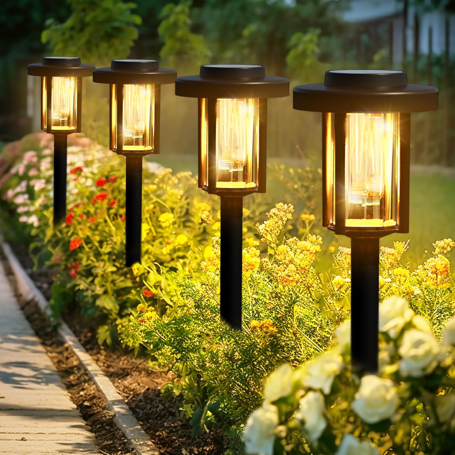 SUNCKET Luces solares de jardín, luces solares brillantes para exteriores, paquete de 6 unidades, IP65, impermeables, encendidoapagado automático,