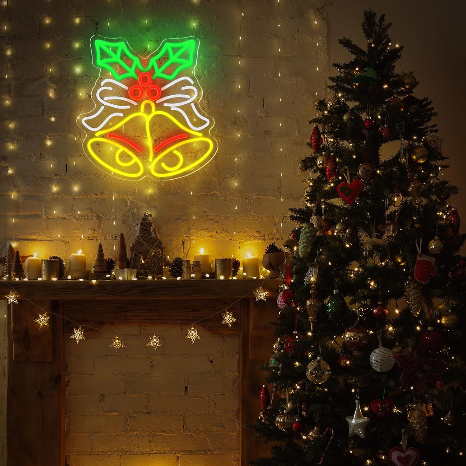 Campanas de Navidad, luces de neón, luces LED de Navidad, decoraciones de Navidad, letreros iluminados para Navidad, Año Nuevo, decoración del