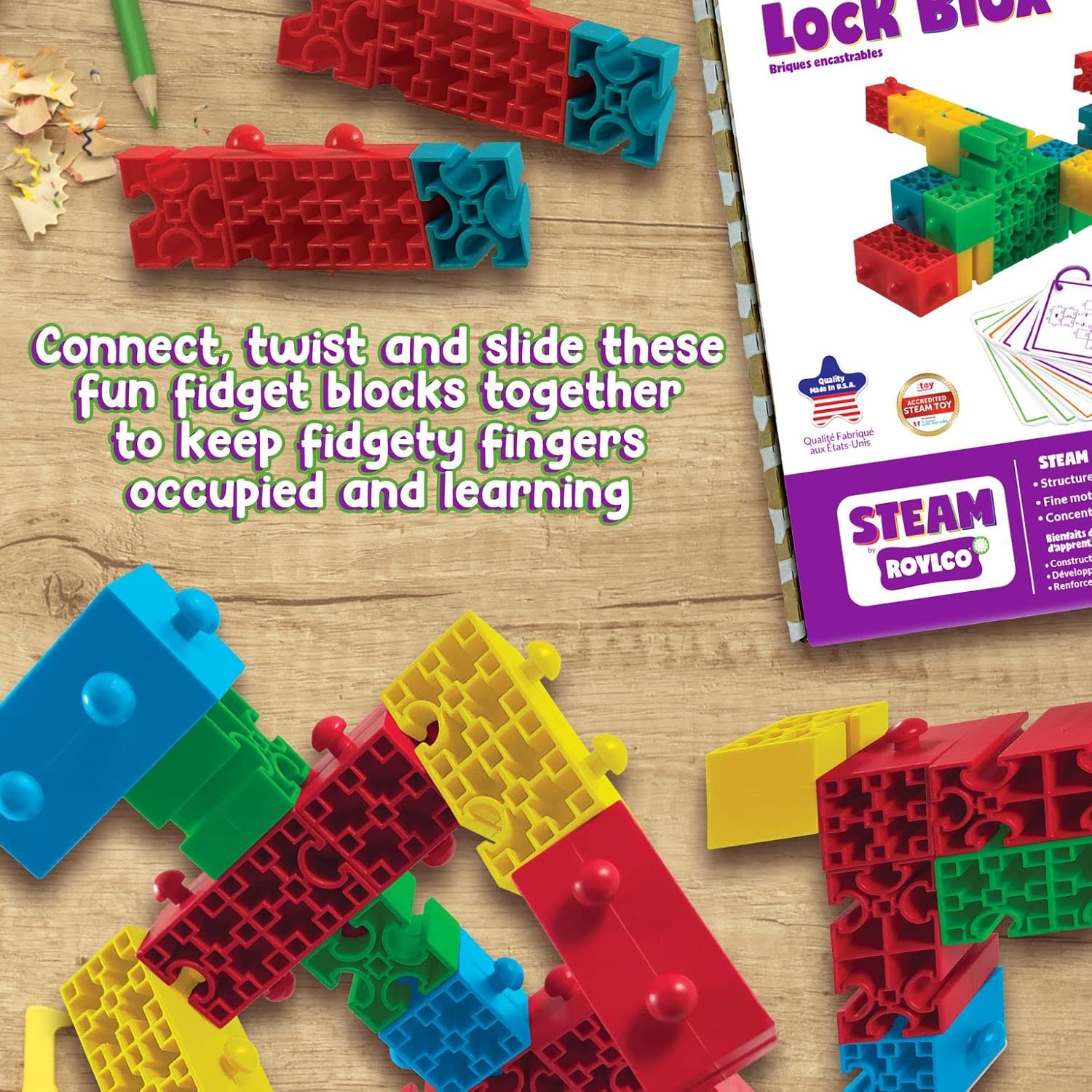 Roylco STEAM Lock Blox Kit de construcción – Blox Blox Bloques de construcción de aprendizaje de vapor para niños – Juguete de construcción de