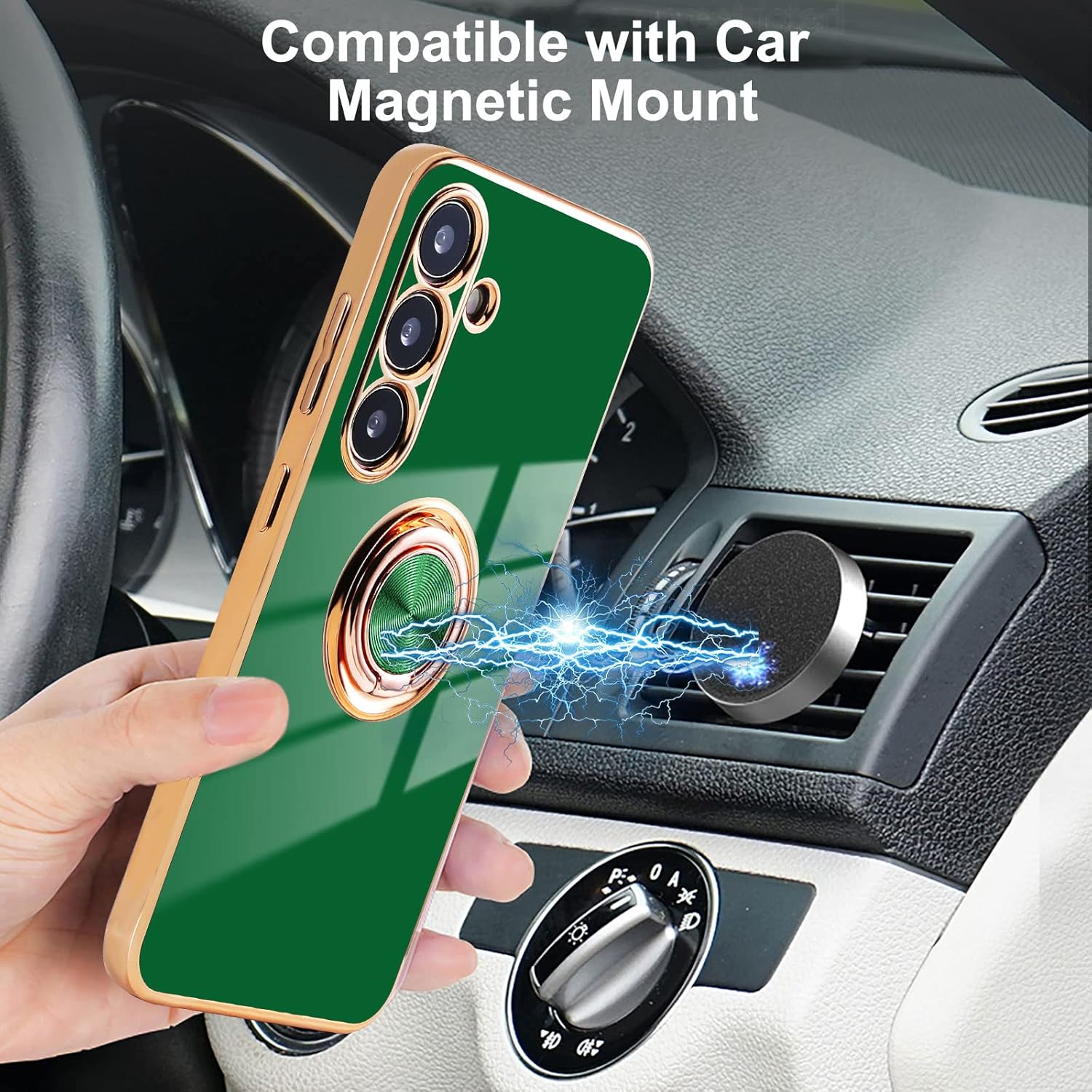 Aitipy Funda para Samsung Galaxy A54 5G con 2 protectores de pantalla, soporte magnético con anillo de rotación de 360 grados, borde chapado
