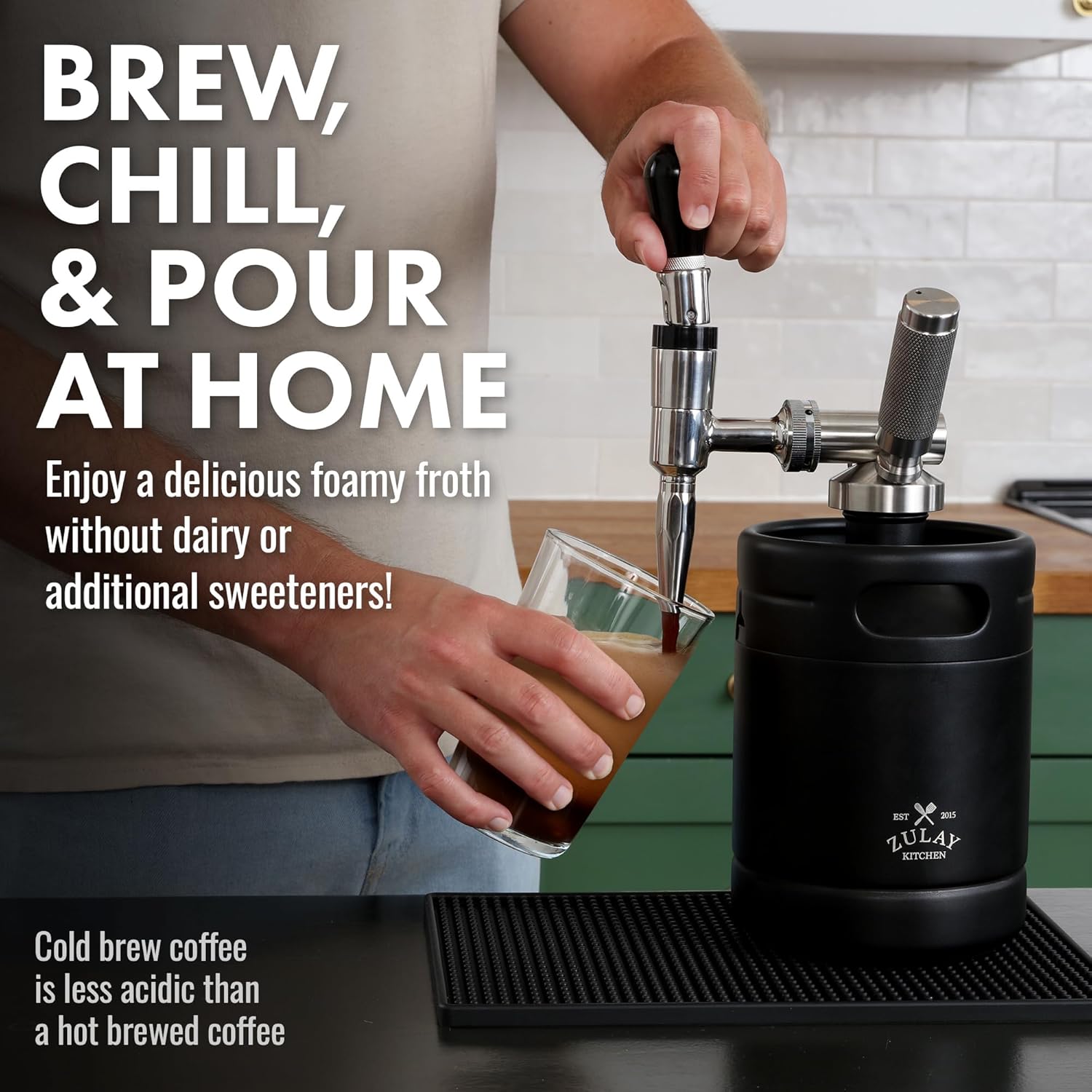 Zulay Nitro – Cafetera fría Nitro con válvula de alivio de presión y grifo de crema, regalo para los amantes del café, cafetera Nitro Cold Brew para