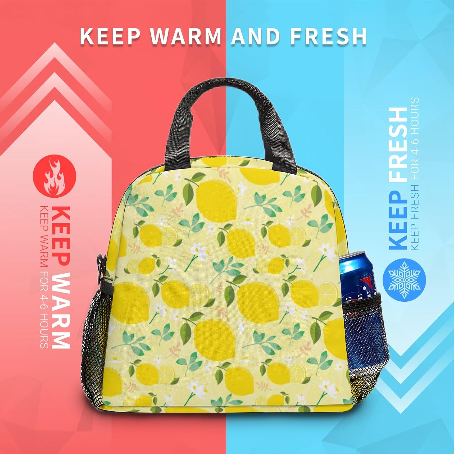 Loncheras aisladas a prueba de fugas para mujeres con correas para el hombro, bolsa de almuerzo con impresión 3D, lonchera grande reutilizable con