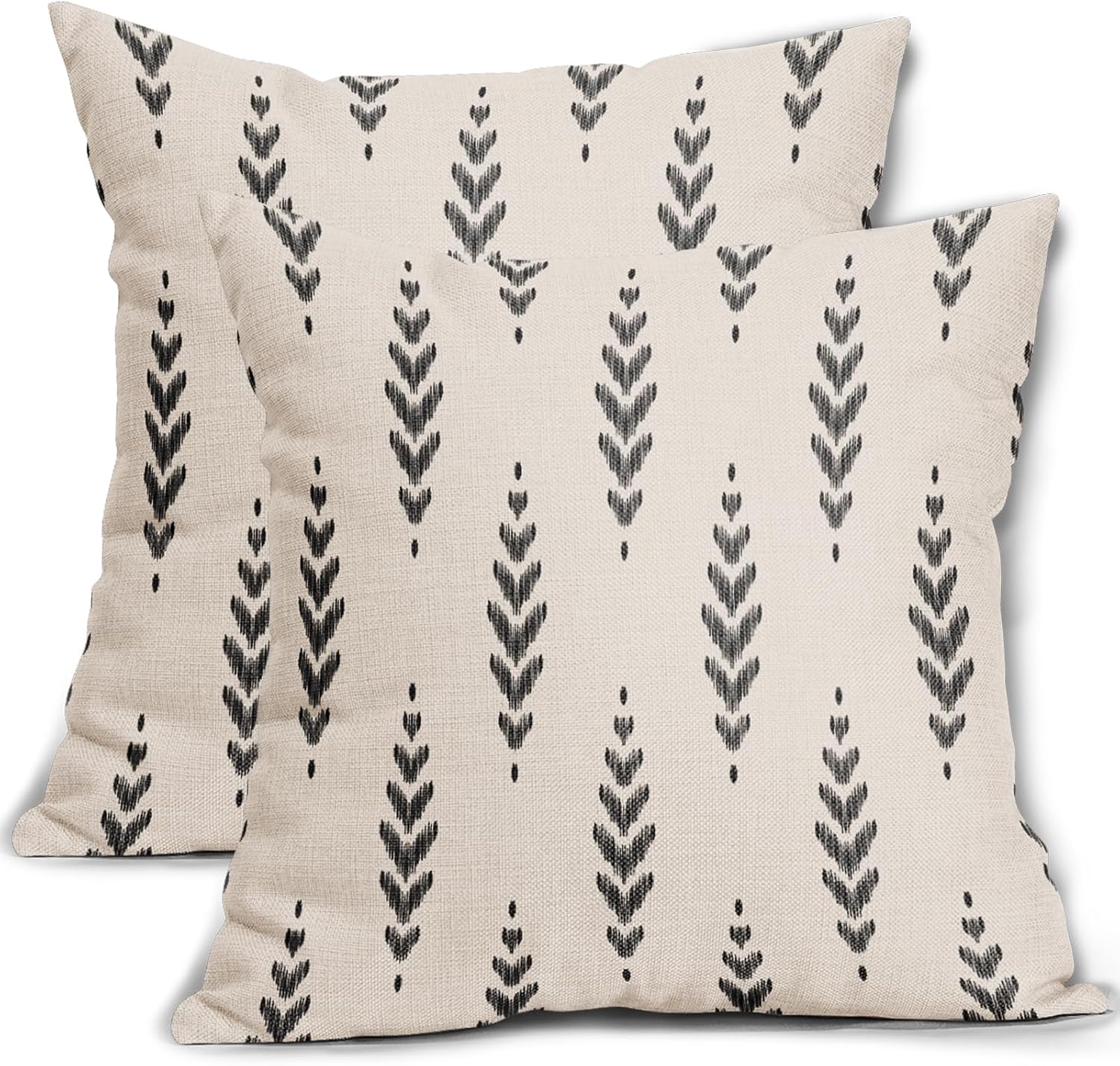 Juego de 2 fundas de almohada bohemias negras de 18 x 18 pulgadas, diseño étnico vintage geométrico con estampado de espiga para exteriores, funda