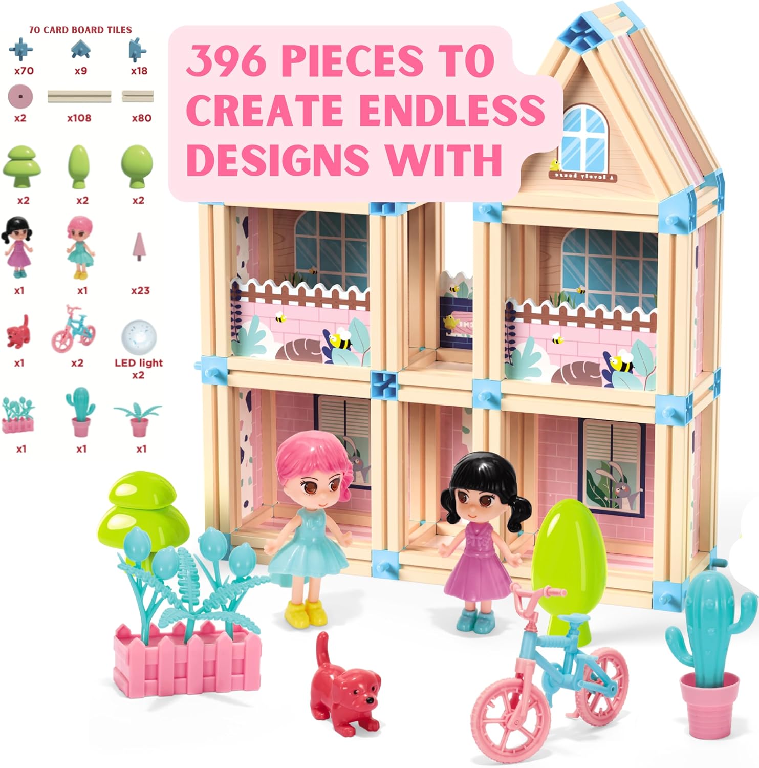 Juego de 396 piezas de juguetes de construcción de casas de muñecas 3D de castillo de princesa, juguetes de bloques de construcción STEM Montessori