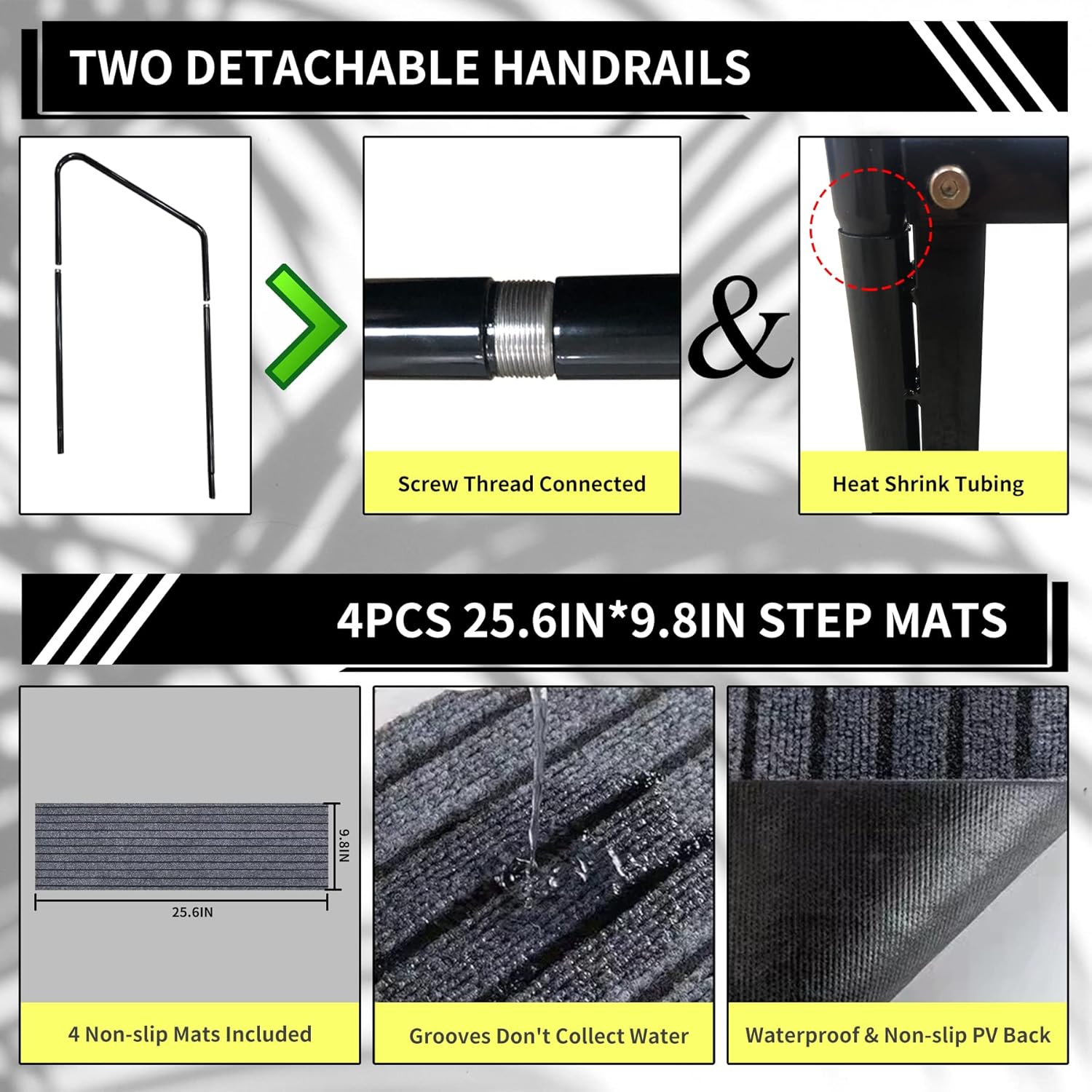 Escalones actualizados para bañera de hidromasaje y escaleras de caravana con dos pasamanos, escaleras móviles de 4 escalones para el hogar,