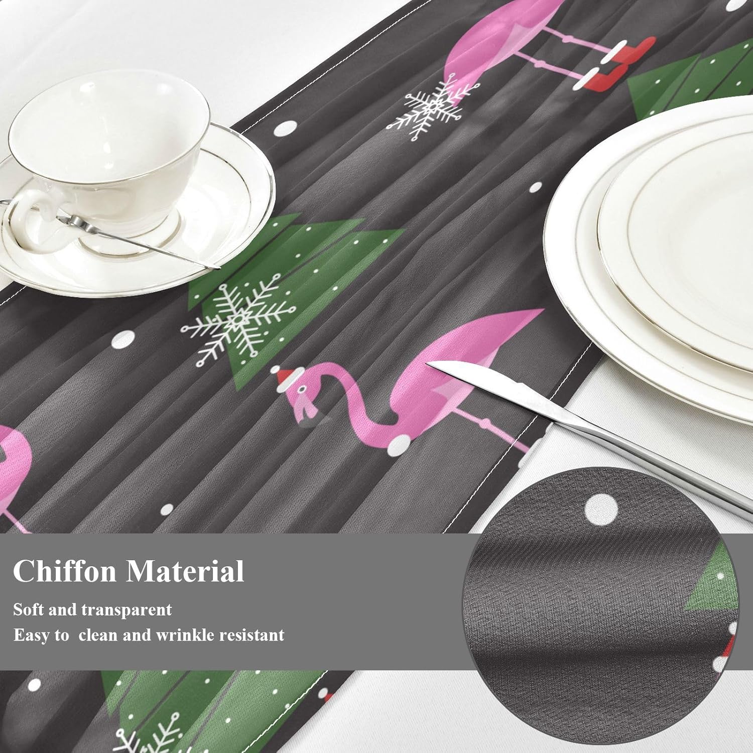 Camino de mesa de flamenco navideño para decoración de cocina, camino de mesa de Navidad de 120 pulgadas de largo