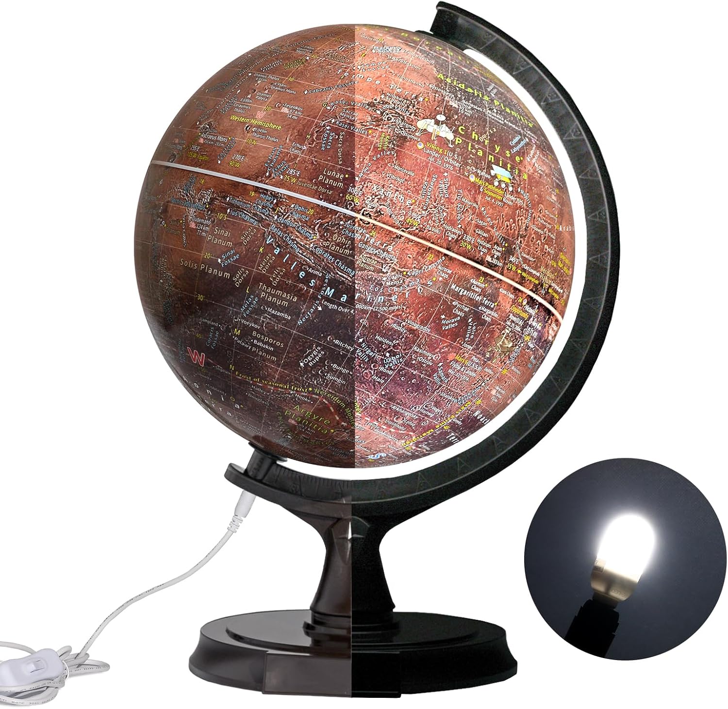 Mapsoft Prime – Globo iluminado de Marte rojo, latín, 11.8 in, RI-30