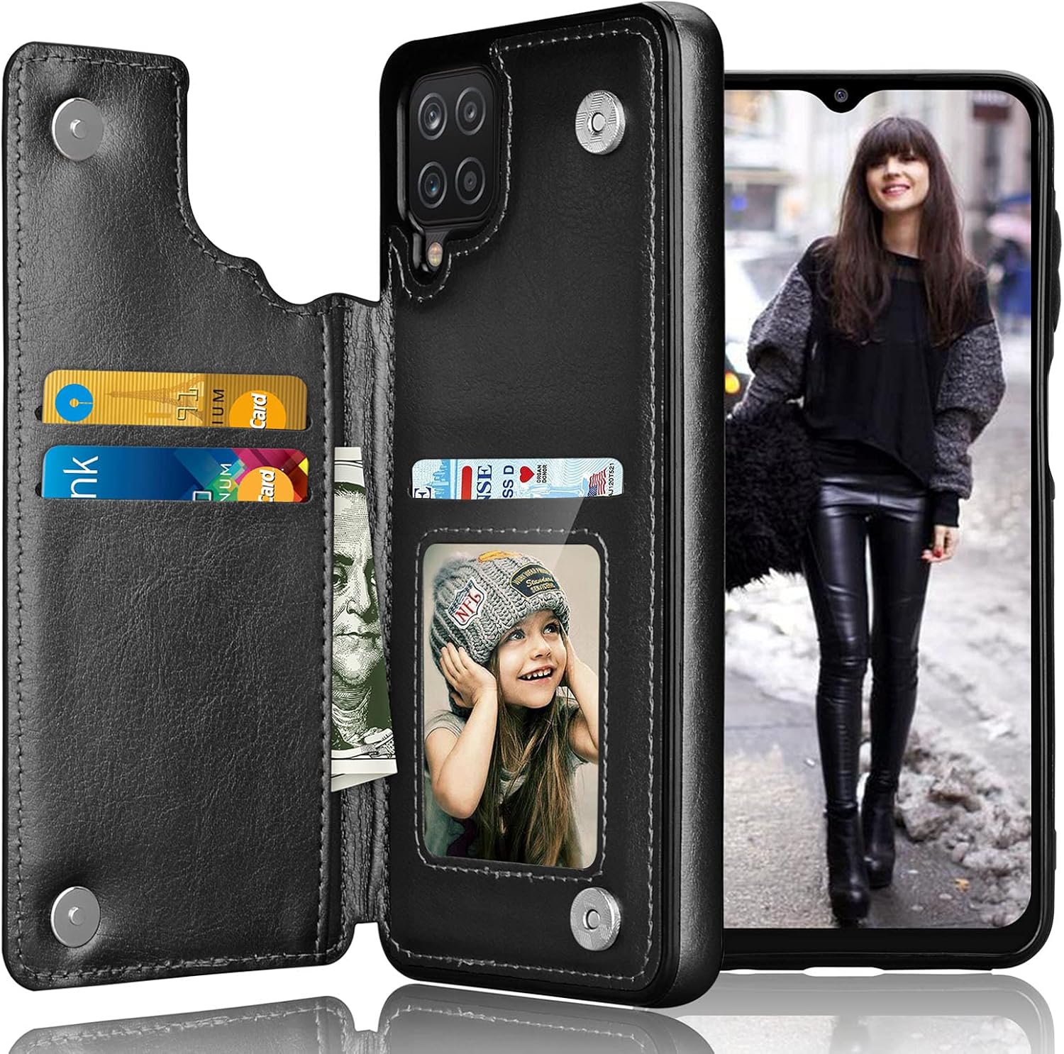 Tekcoo Funda tipo cartera para Galaxy A12  A12 5G, minimalista de lujo de piel sintética para tarjetas de crédito, con ranuras para tarjetas de