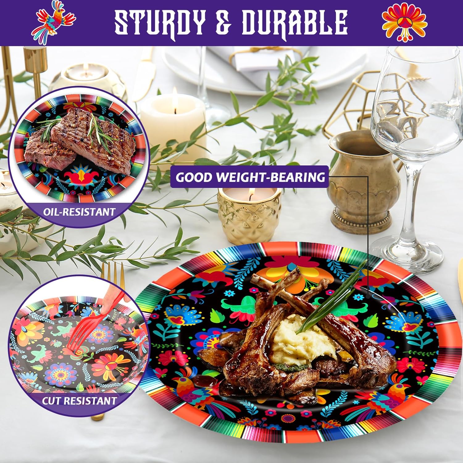 100 platos y servilletas para fiesta mexicana, suministros de fiesta del Cinco de Mayo, México, juego de vajilla para decoración de fiesta para el