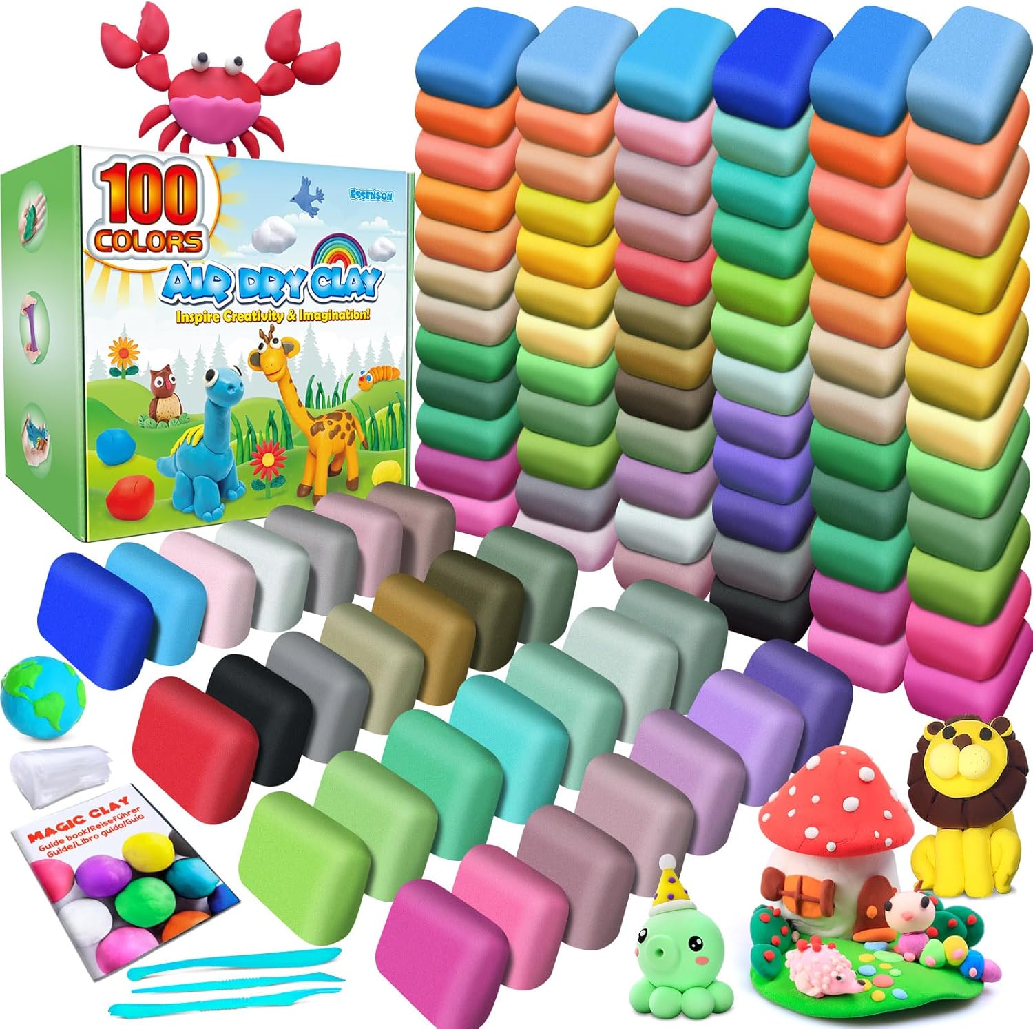 Arcilla seca al aire 100 colores, arcilla para modelar para niños, arcilla mágica de moldeo de bricolaje, regalo para niños