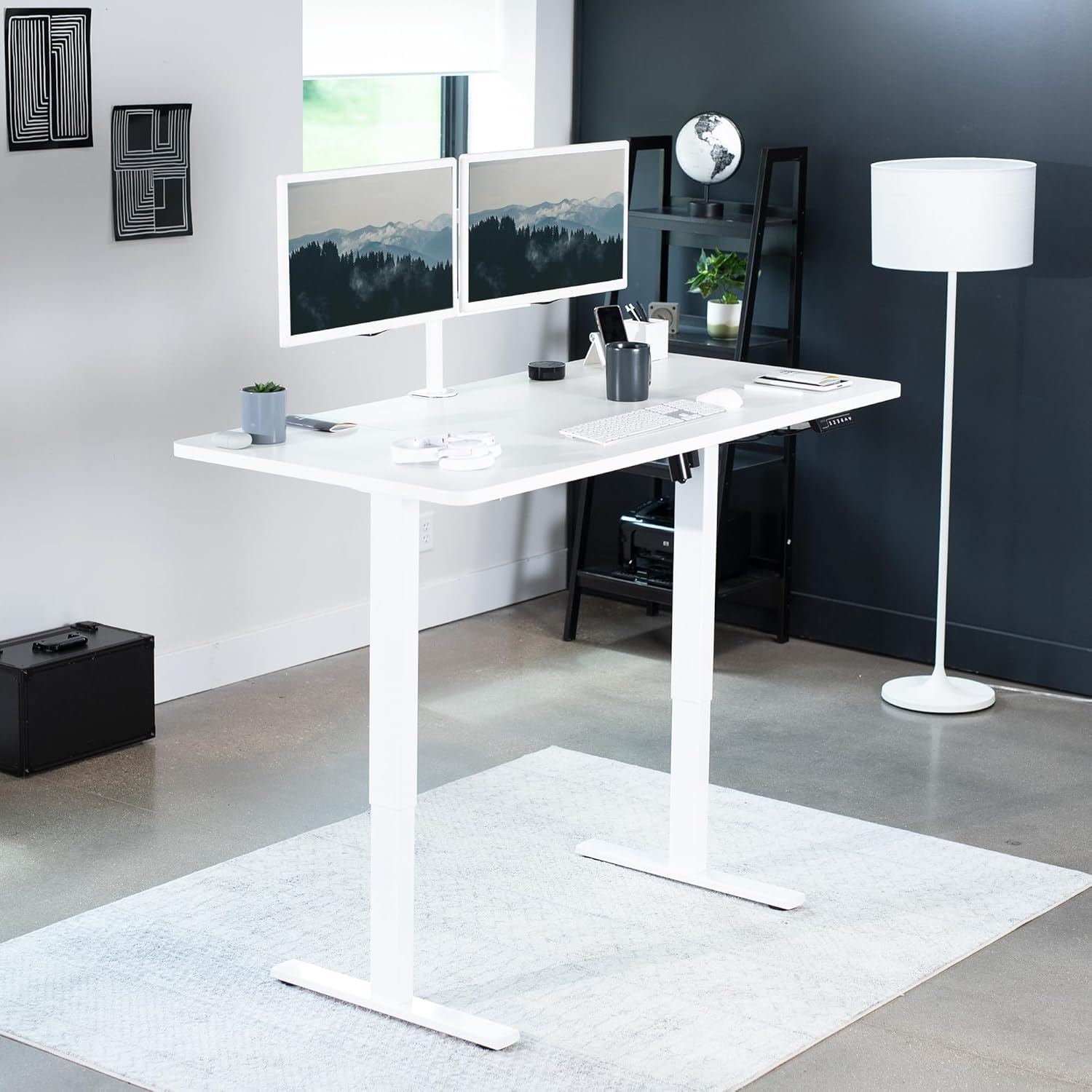 VIVO DESK-KIT-1W6W-30 – Escritorio eléctrico de altura ajustable de 60 x 30 pulgadas, mesa blanca, marco blanco, estación de trabajo de pie con