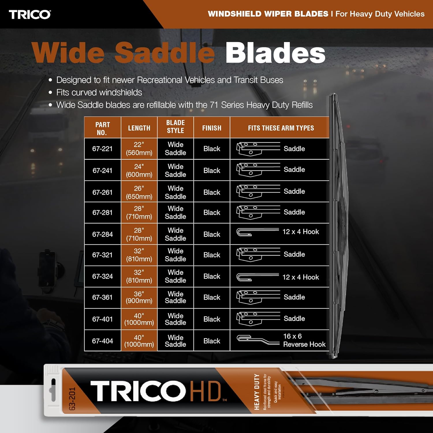 TRICO RV – Paquete de 2 limpiaparabrisas de repuesto resistentes y automotrices de 40 pulgadas con accesorio ancho de sillín (67-4040-1)
