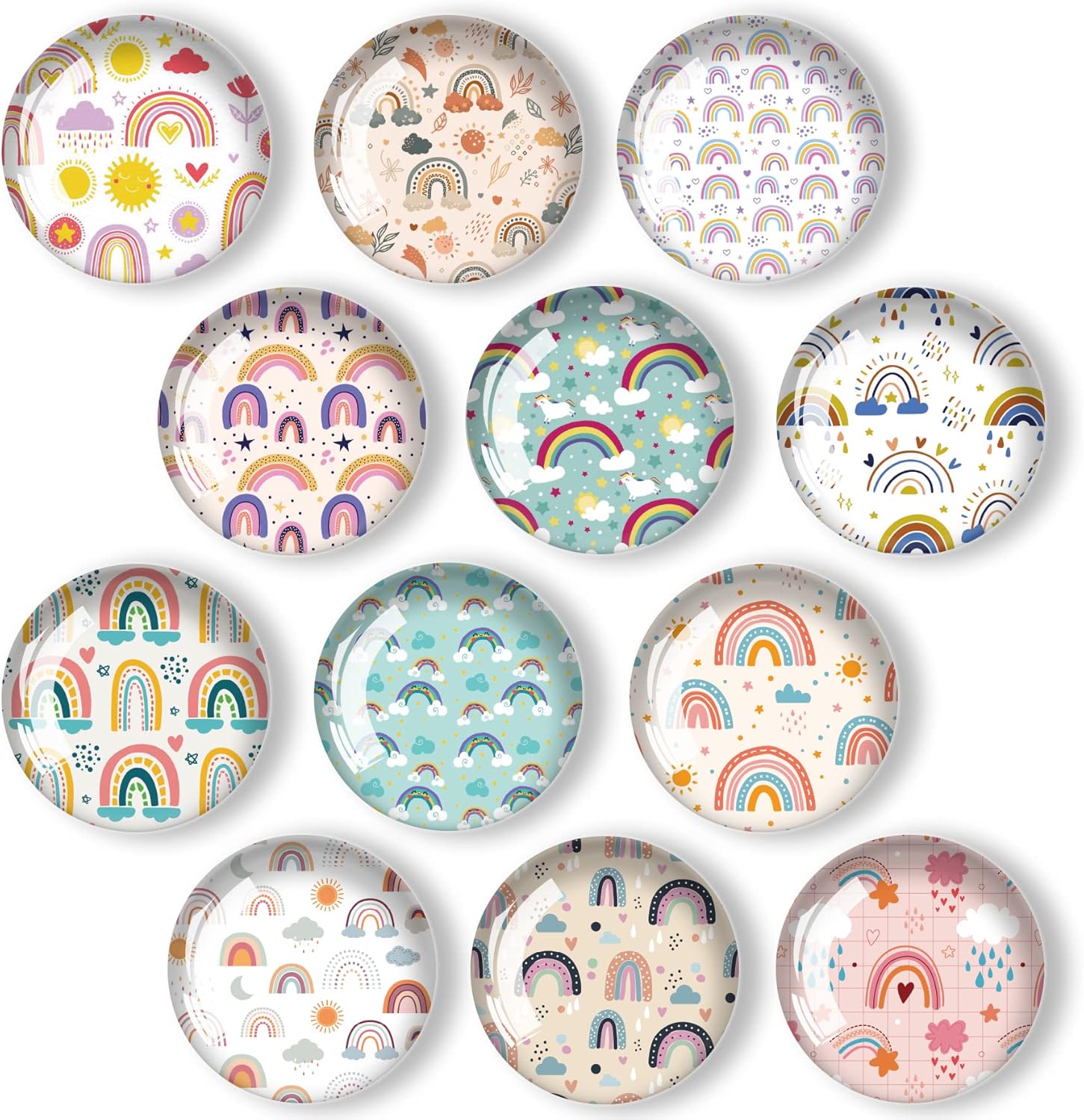 ADILAIDUN 12 imanes de cristal fuertes para refrigerador, diseño de arco iris para nevera, imanes de pizarra blanca, imán de gabinete para el hogar,