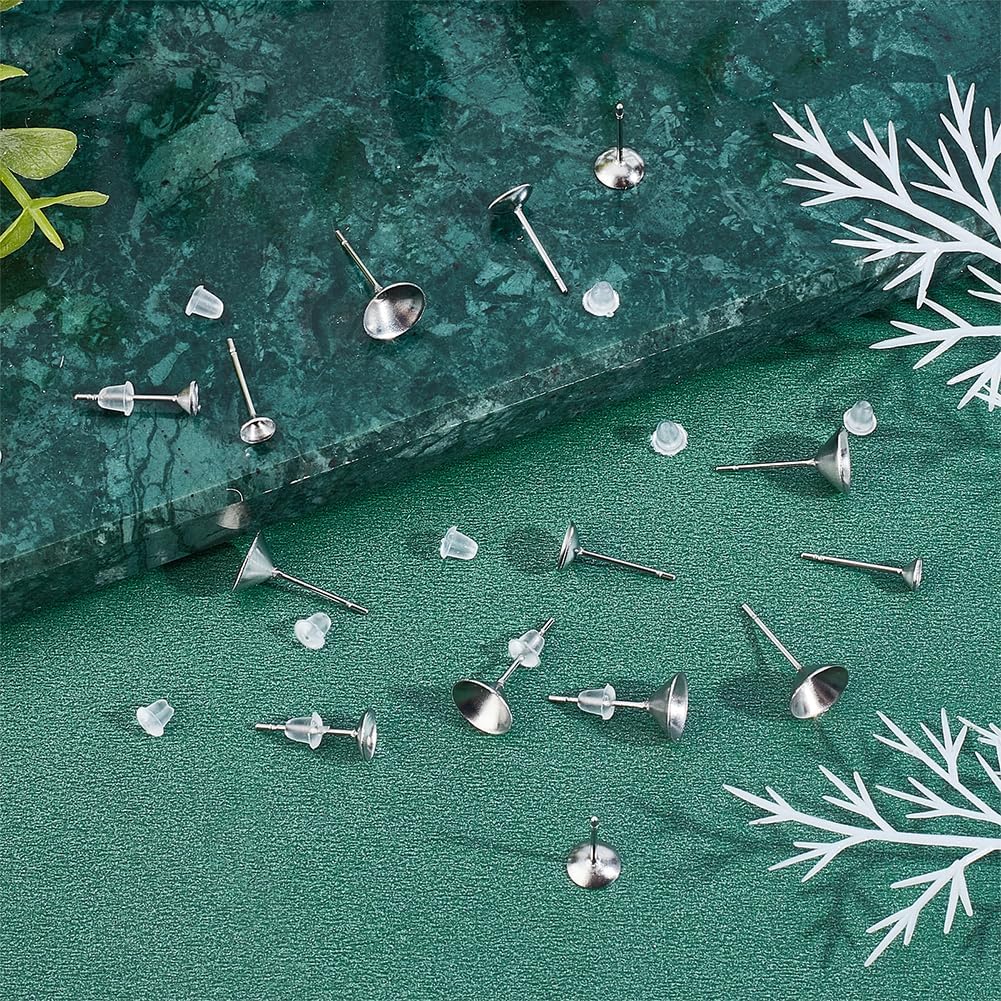 DICOSMETIC 300 aretes de 3 tamaños, 3 tamaños, diamantes de imitación de acero inoxidable, cabujones, aretes de tuerca en blanco con 350 tuercas de