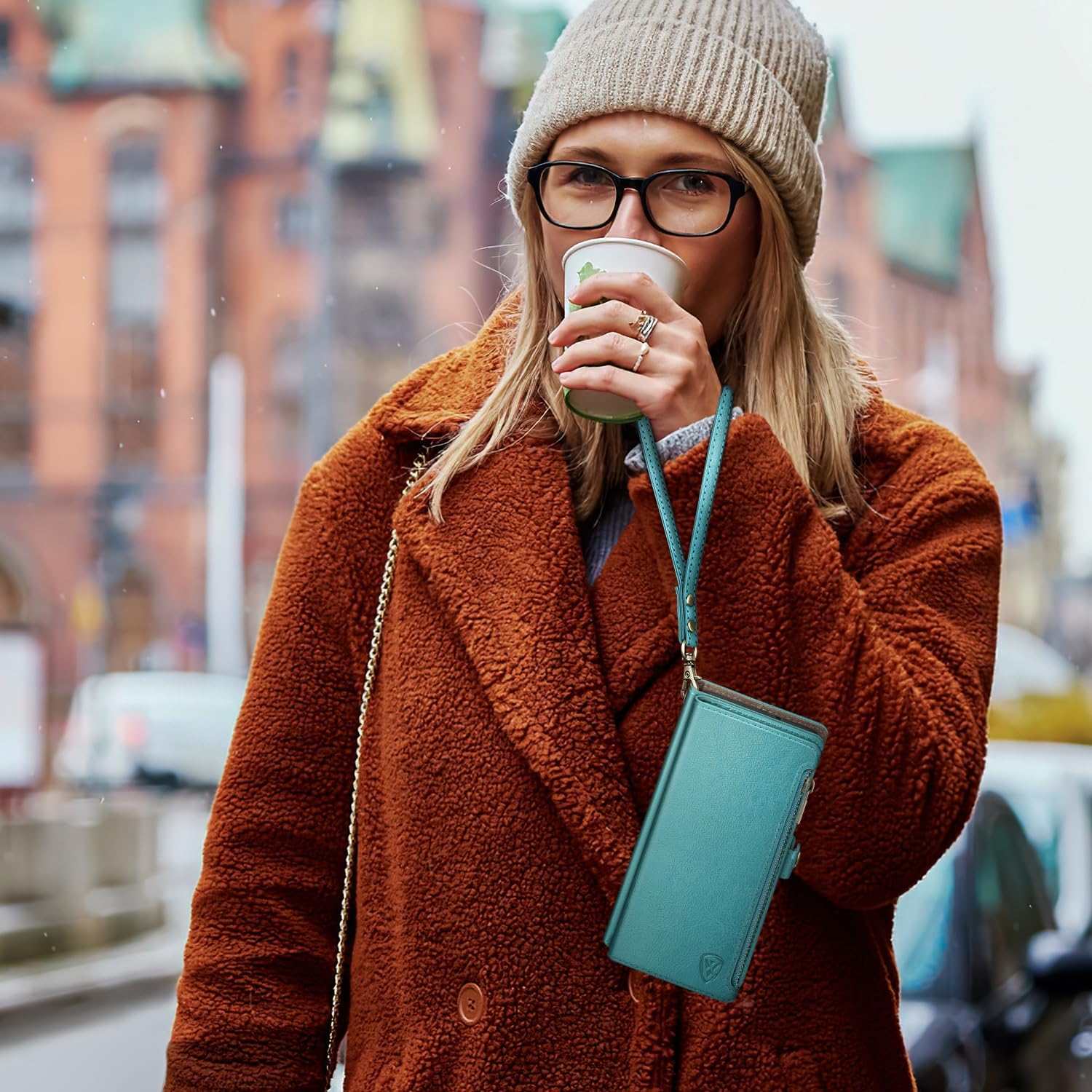 XcaseBar Funda tipo cartera para Samsung Galaxy A14 5G con cremallera y tarjetero de crédito bloqueo RFID, funda de piel sintética con tapa para