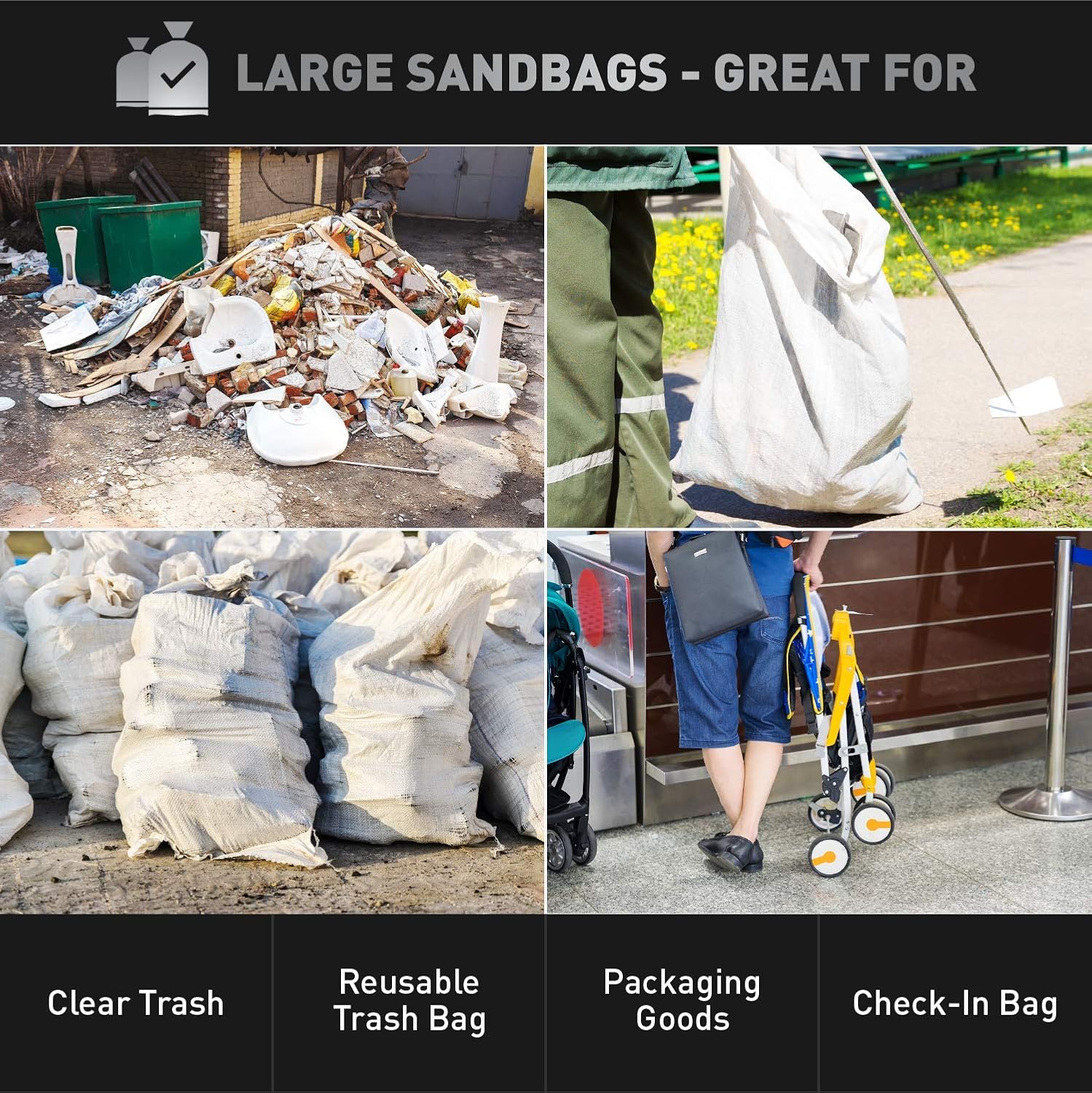 Sandbaggy Sacos de arena grandes  Tamaño 25 “x 40”  Bolsas gruesas para contratistas resistentes, bolsas de basura resistentes, bolsas de basura de