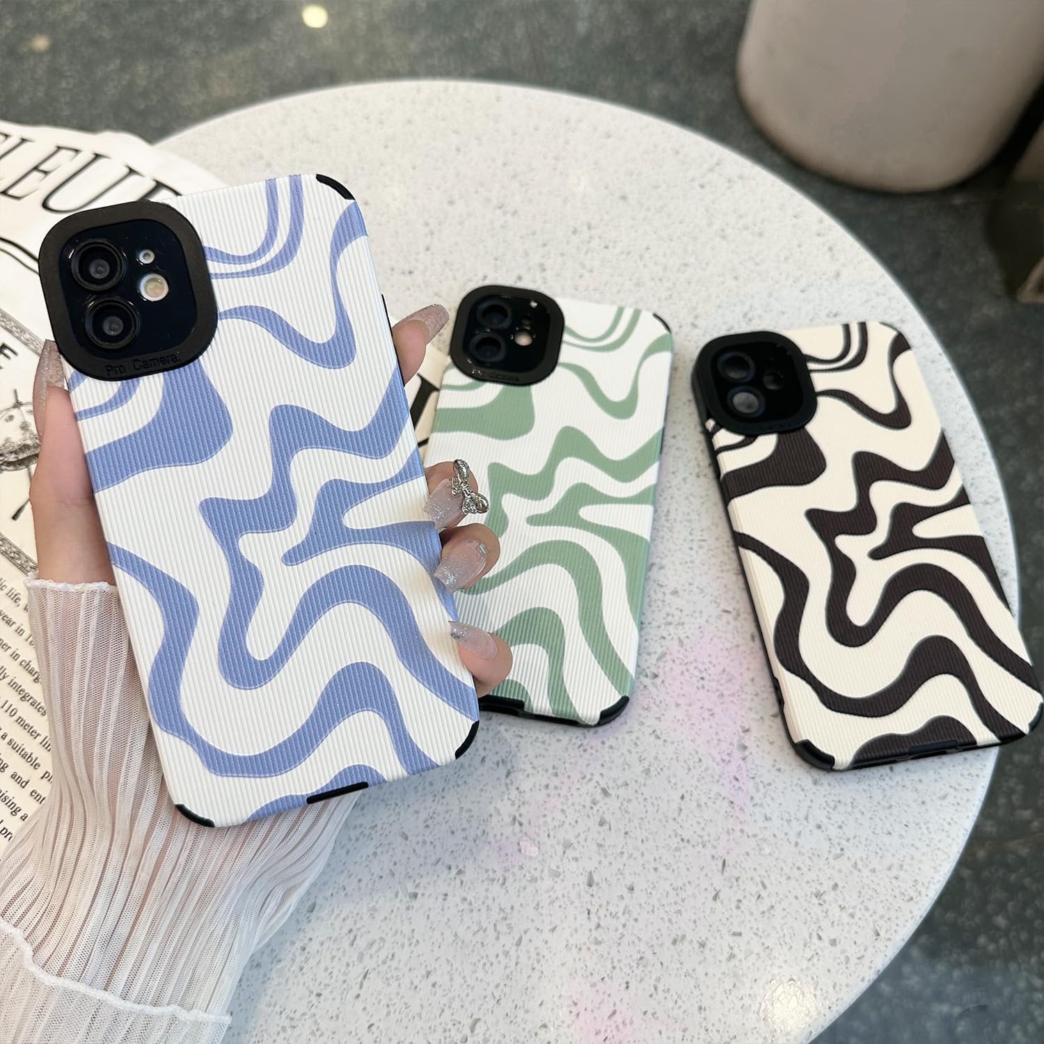 Funda diseñada para iPhone 11, piel sintética suave TPU y bonito arte ondulado pintado para mujeres y niñas, protector delgado a prueba de golpes,