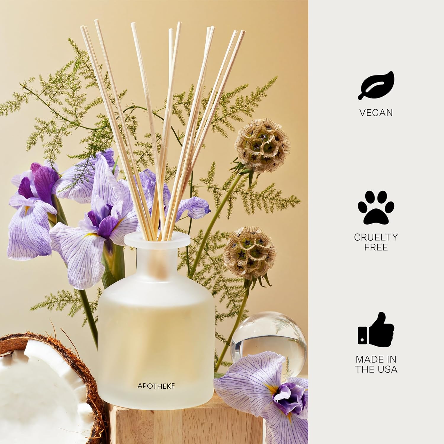Apotheke Difusor de varillas de aceite perfumado de lujo para el hogar (roble tonka) – Juego de difusor de fragancia para el hogar con varillas
