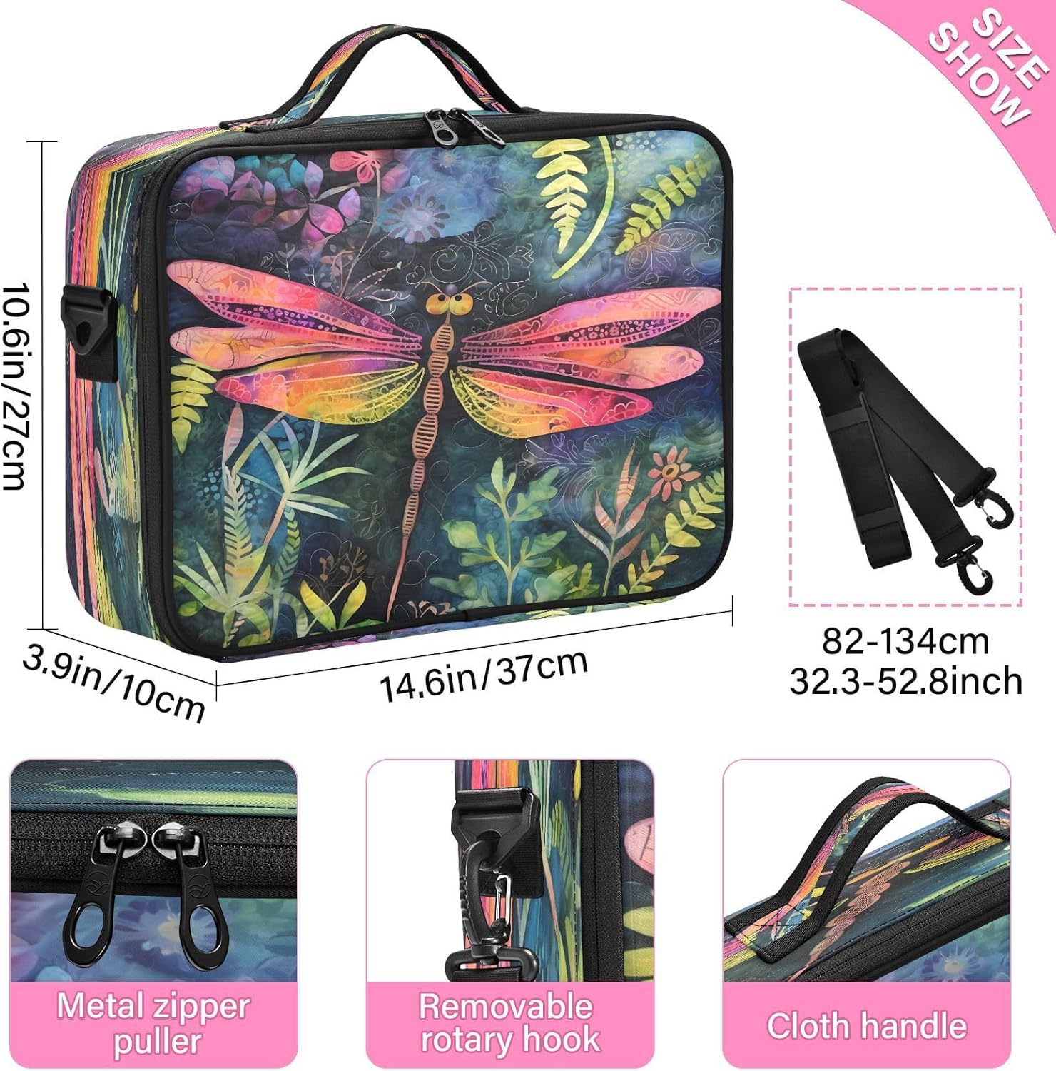 Dragonfly Pink Plant Vintage cosmetic bags for women travel toiletries travel make up bag makeup bag toiletry travel bolsos para cosmeticos for