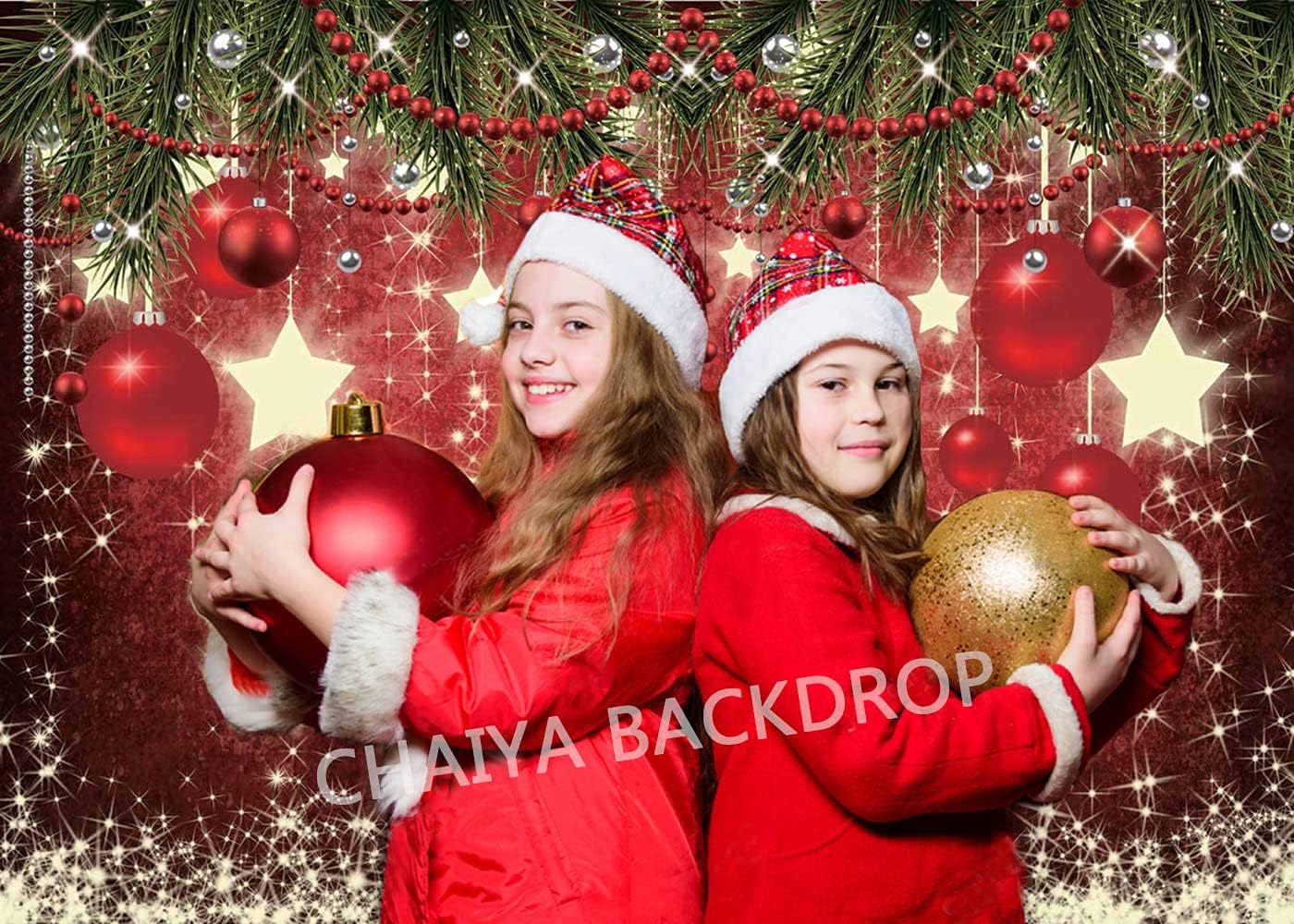 CHAIYA Telón de fondo rojo de Navidad de 8 x 6 pies con estrellas brillantes para fotografía, estrellas brillantes, fondo de Navidad para niños,