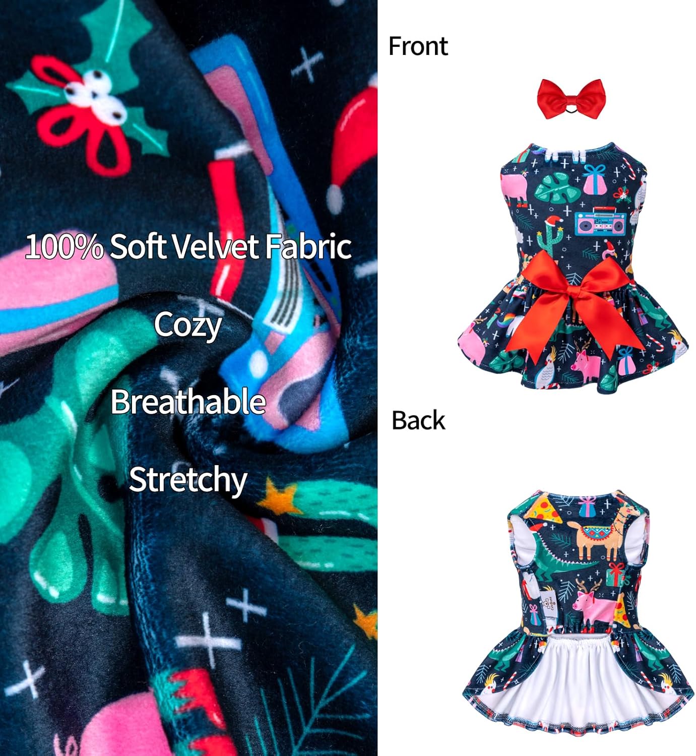 CuteBone Vestidos de terciopelo para perros pequeños, ropa para mascotas, falda de cachorro con lazo para el pelo, CVA32S