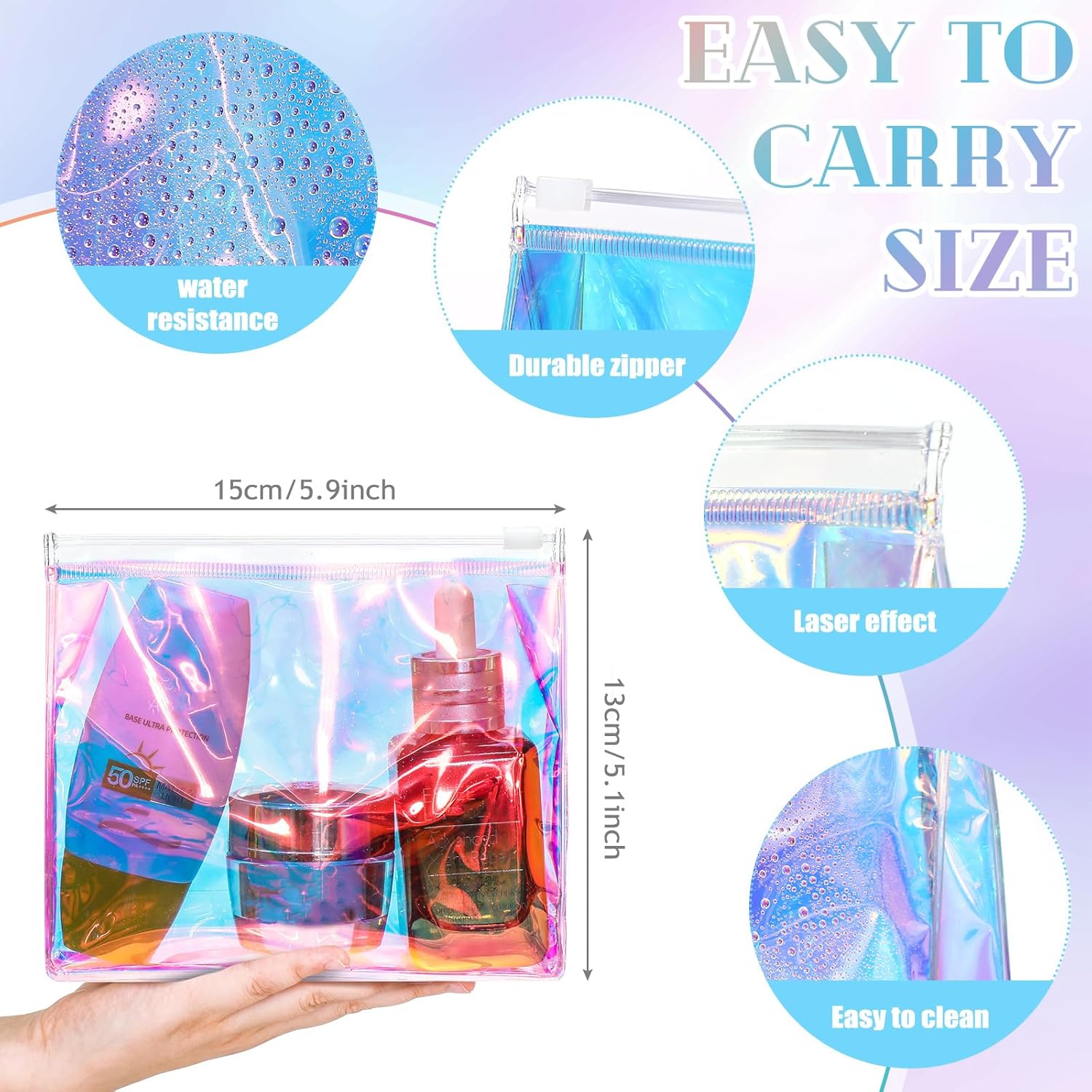 Xuniea 50 bolsas de maquillaje transparentes pequeñas de PVC, bolsa organizadora de cosméticos de plástico con cremallera para mujeres y hombres,