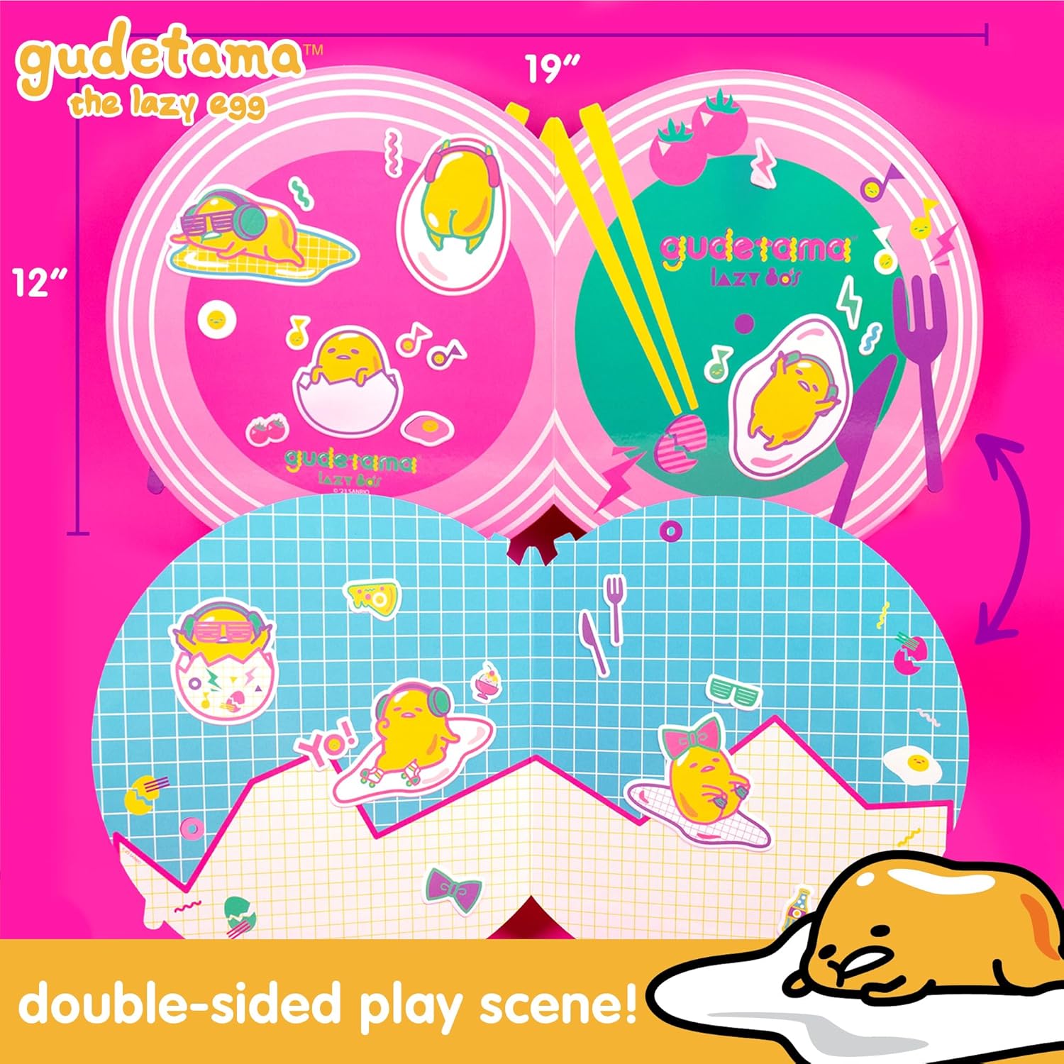 Juego de calcomanías hinchadas de Gudetama el huevo perezoso, incluye más de 25 calcomanías reutilizables de Gudetama y 2 escenas de juego de
