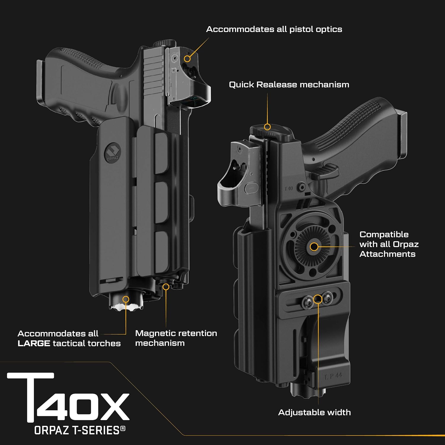 Orpaz Funda T40 S&W M&P 2.0 0.354in con luz compatible con S&W M&P 2.0 0.354in funda con luz