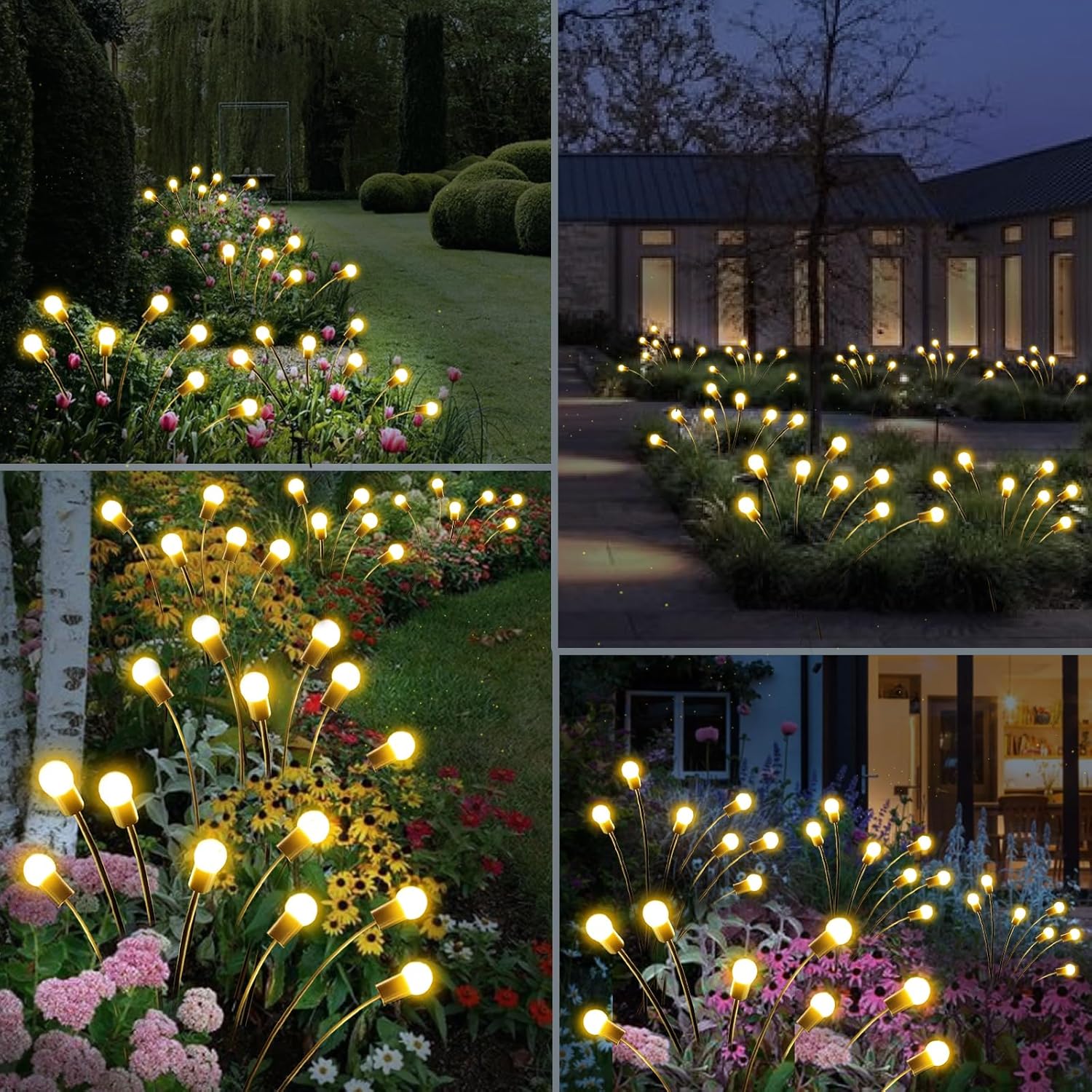 Paquete de 2 luces solares de jardín, nuevas luces solares de luciérnaga mejoradas (oscilación por el viento), luces solares impermeables para