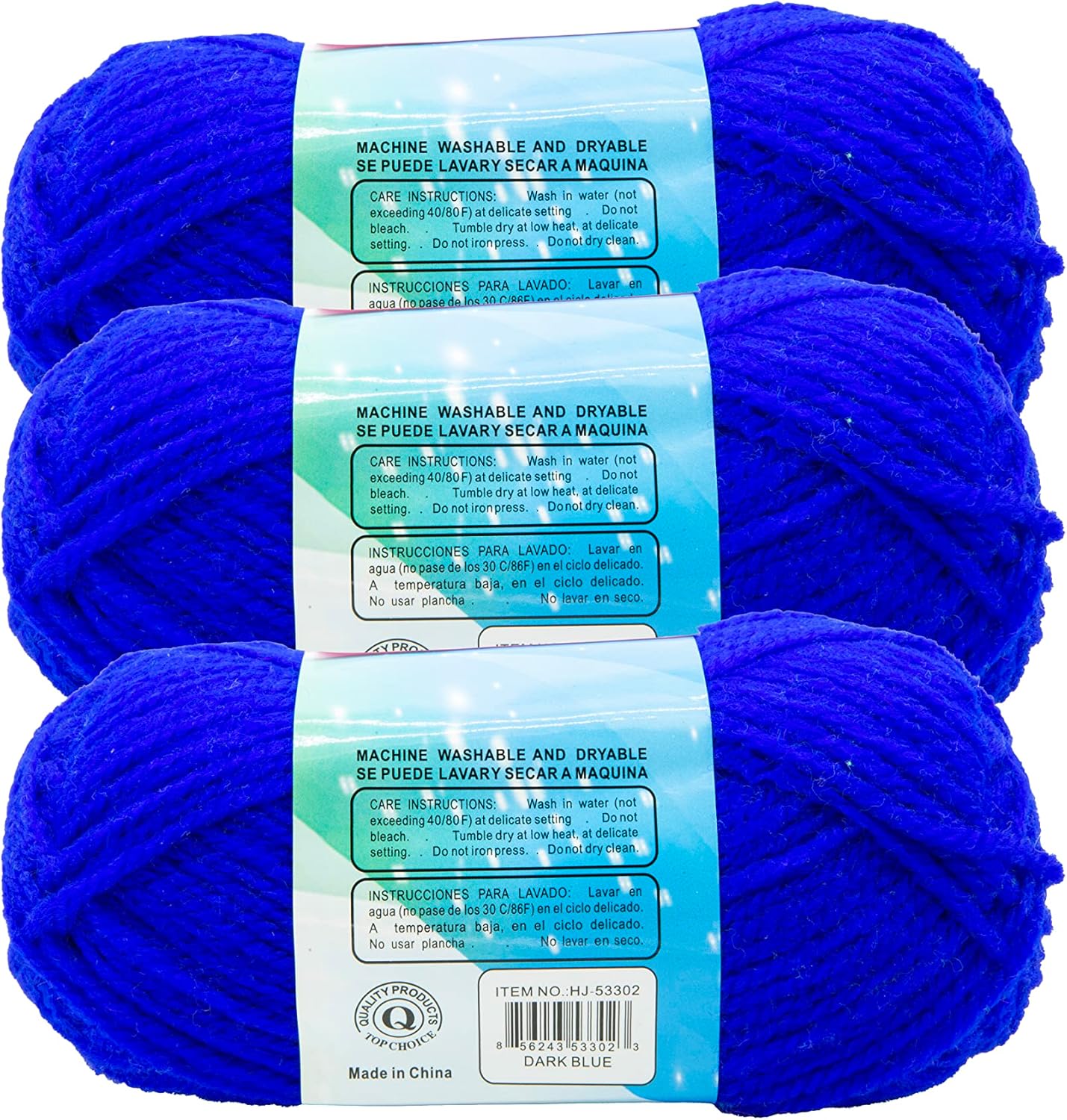 OCD Bargain – Hilo acrílico de alta calidad, sin enganches, 4 capas para tejer, ganchillo y proyectos de bricolaje (paquete de 3) (azul oscuro)