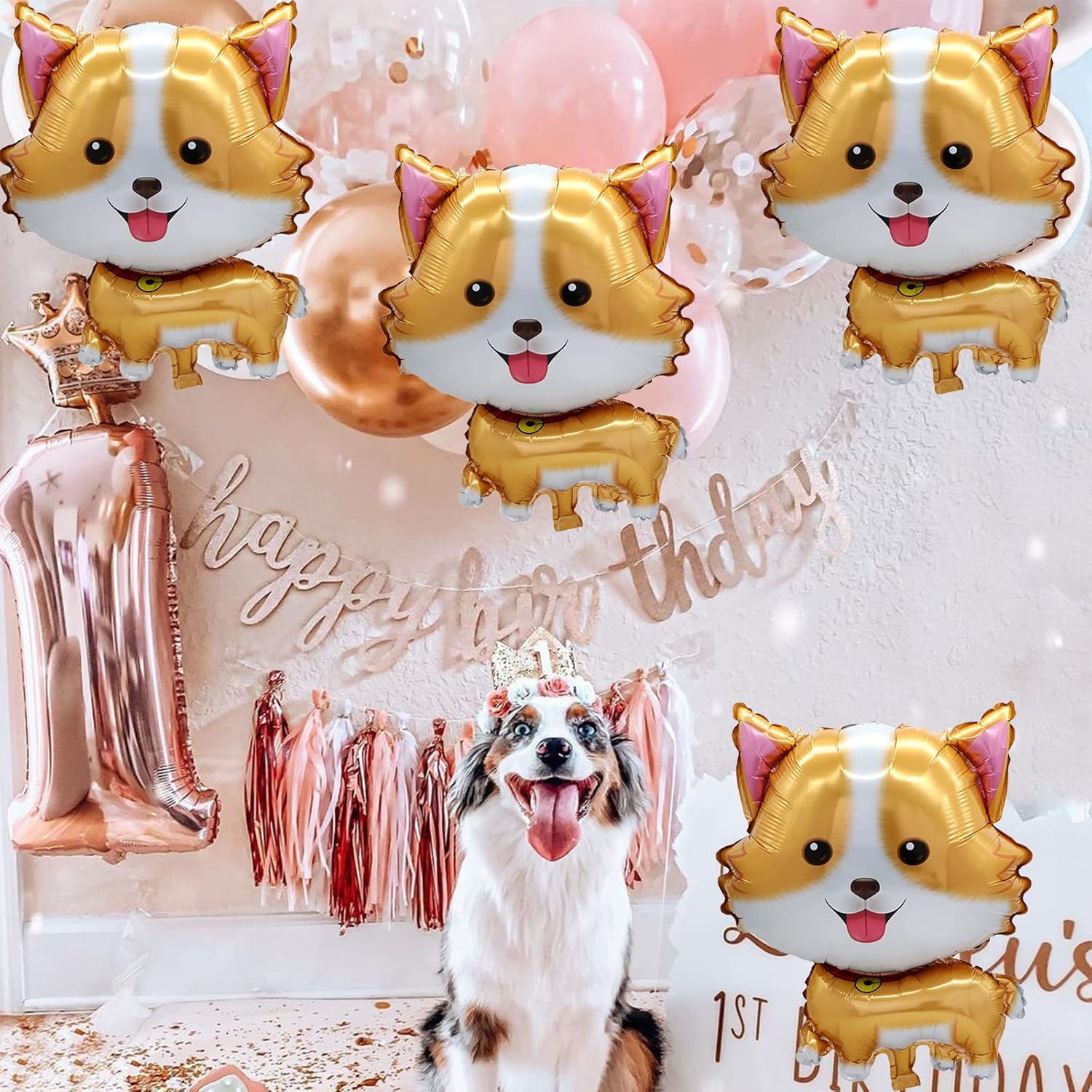 5 globos para perros y mascotas, bonitos globos de Mylar de papel de aluminio de Corgi para cumpleaños, baby shower, suministros de decoración de