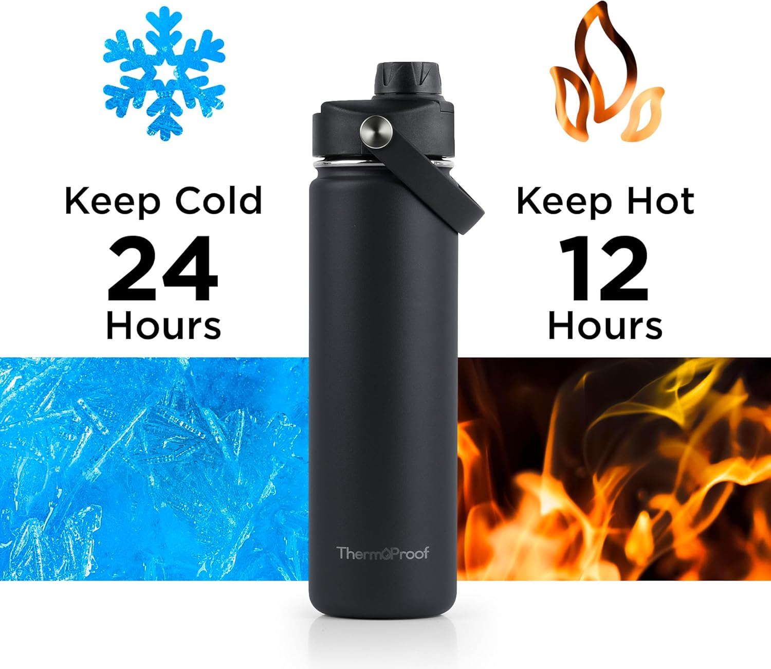 Botella de agua de acero inoxidable con aislamiento térmico y frío, botellas de gimnasio duraderas a prueba de fugas para hombres, mujeres y niños,