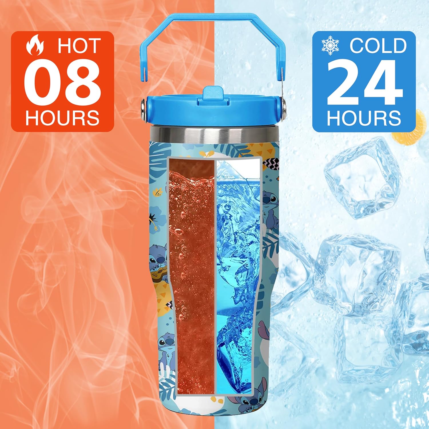Botella de agua divertida de dibujos animados para adultos, taza de acero inoxidable para niños con asa, taza térmica de 30 onzas, vaso de café para